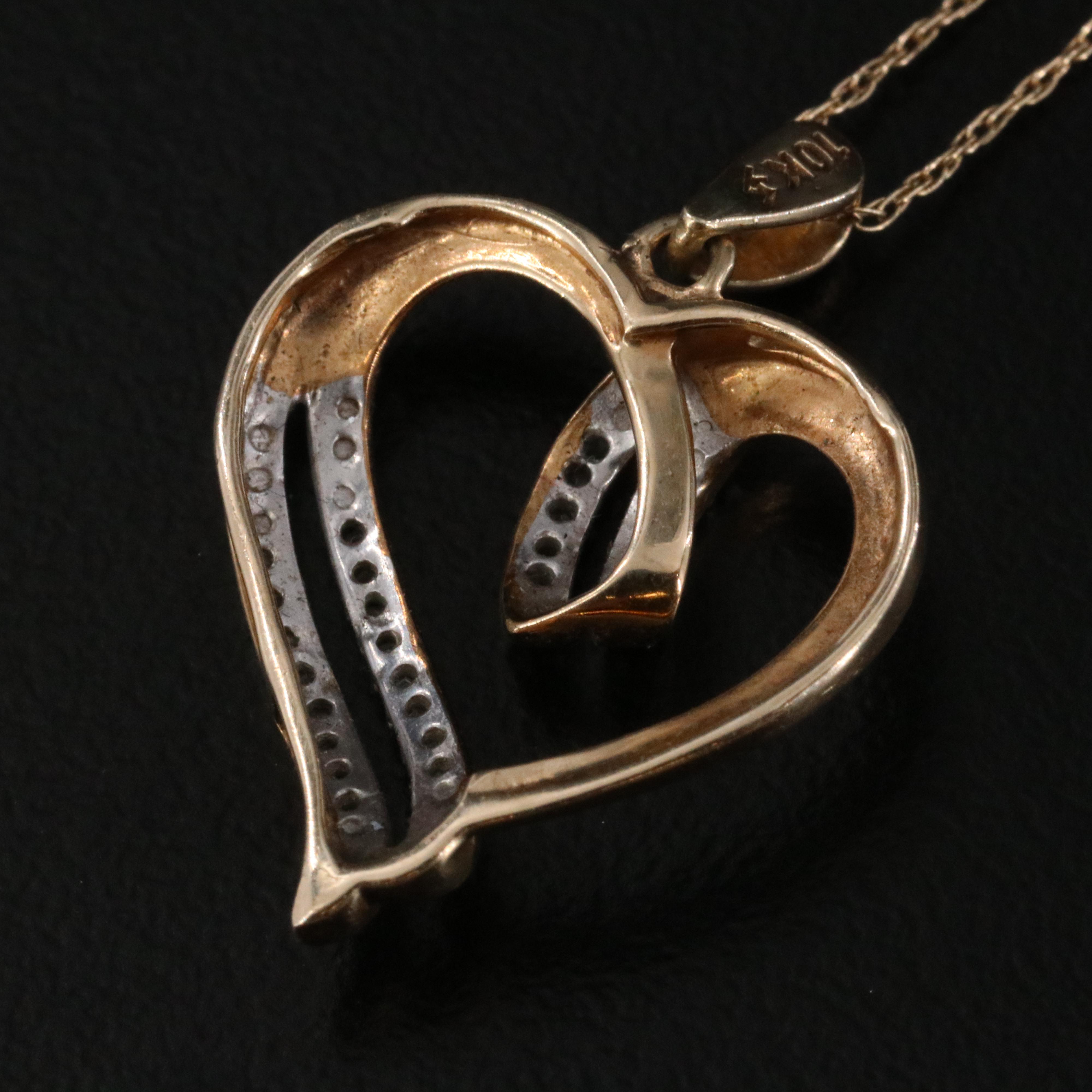 10K 0.12 CTW Diamond Heart Pendant Necklace