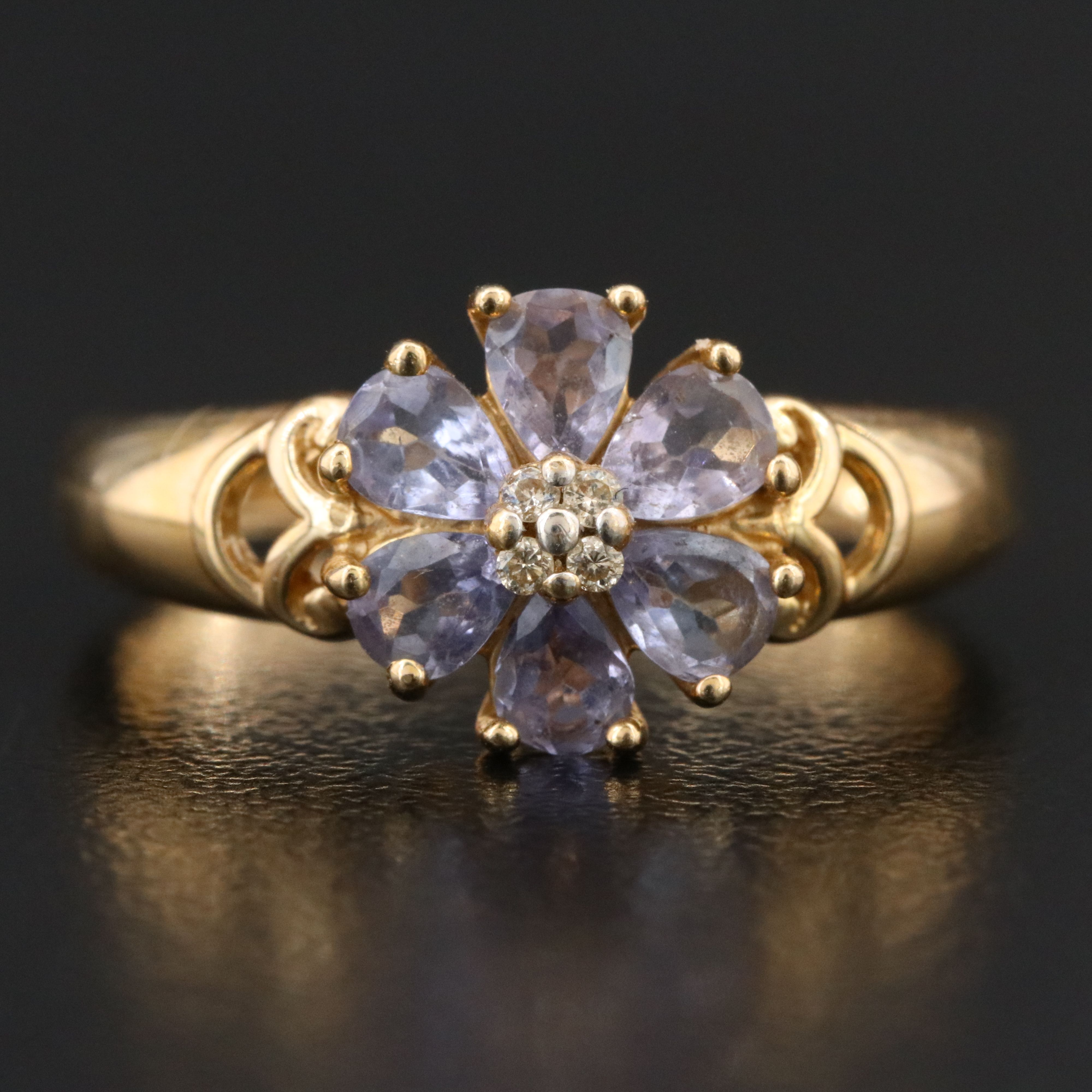 14K Tanzanite and Diamond Flower Ring