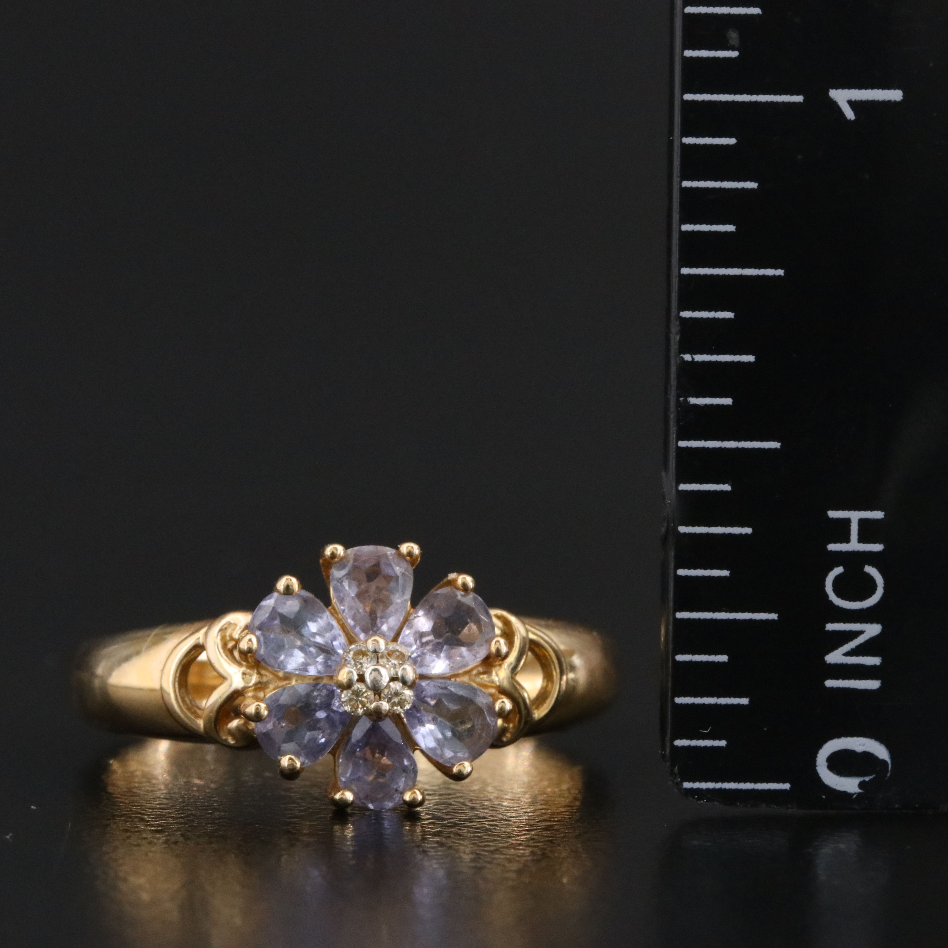 14K Tanzanite and Diamond Flower Ring