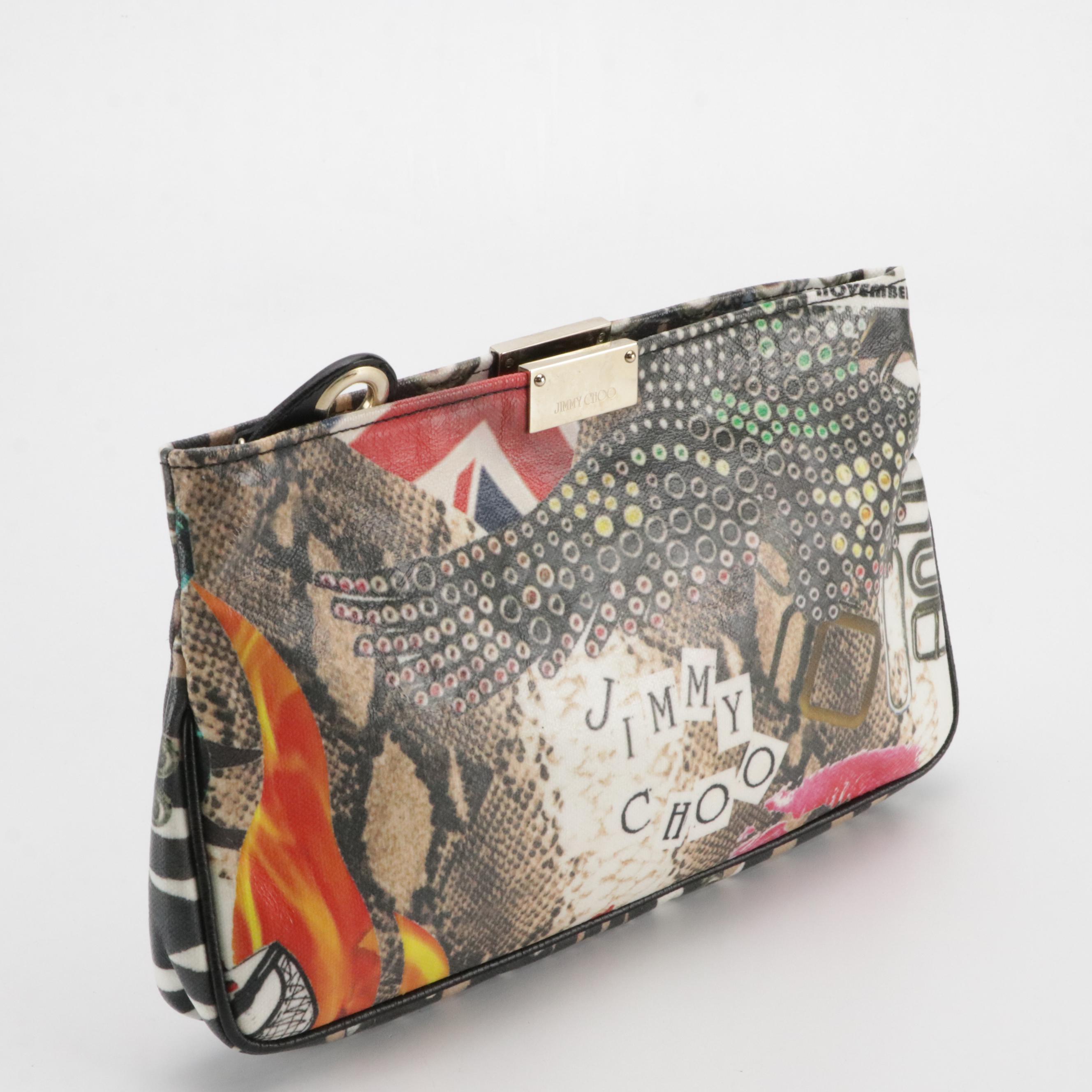 Jimmy Choo Project PEP Clutch in Printed Glazed Canvas with Leather Trim