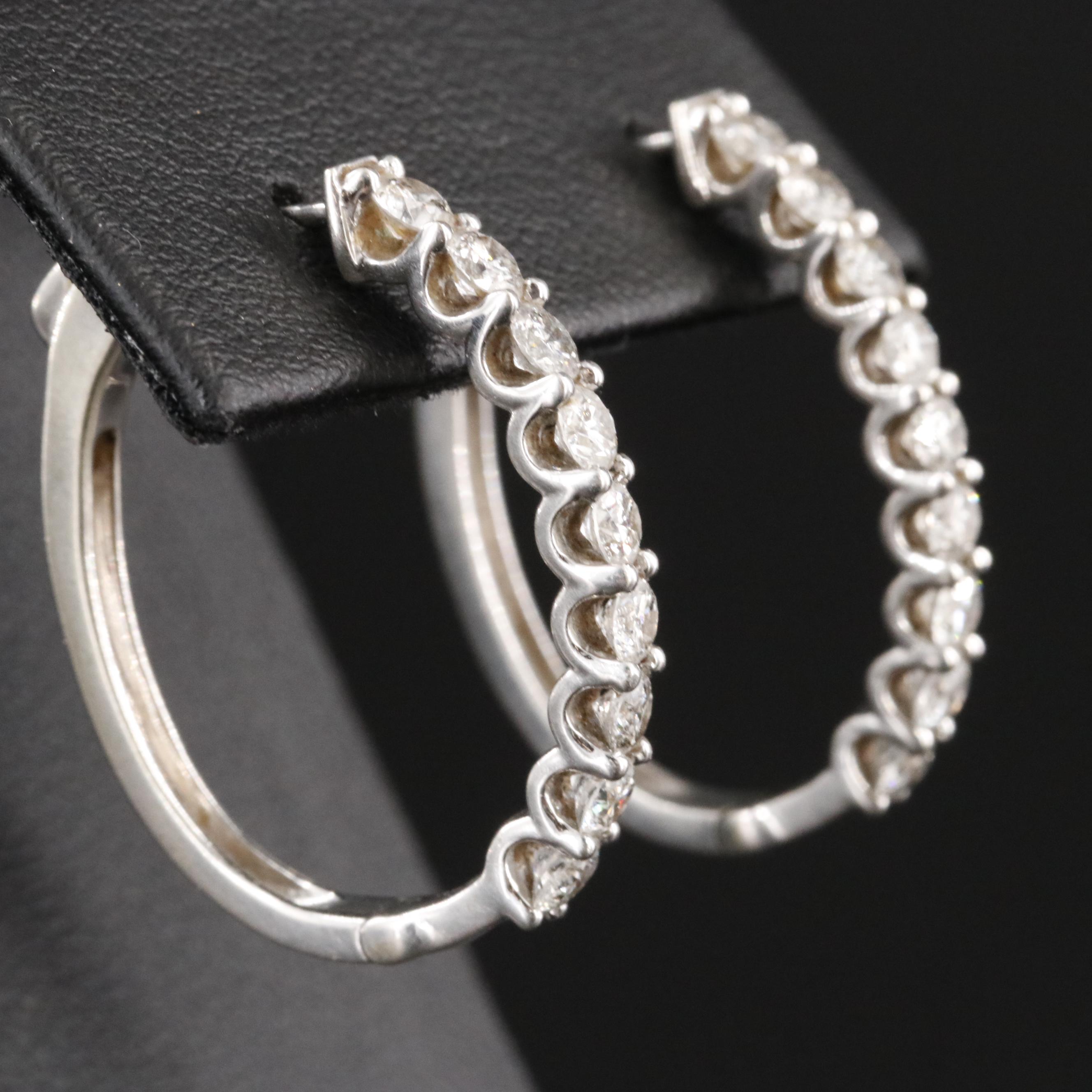10K 1.90 CTW Diamond Hoop Earrings