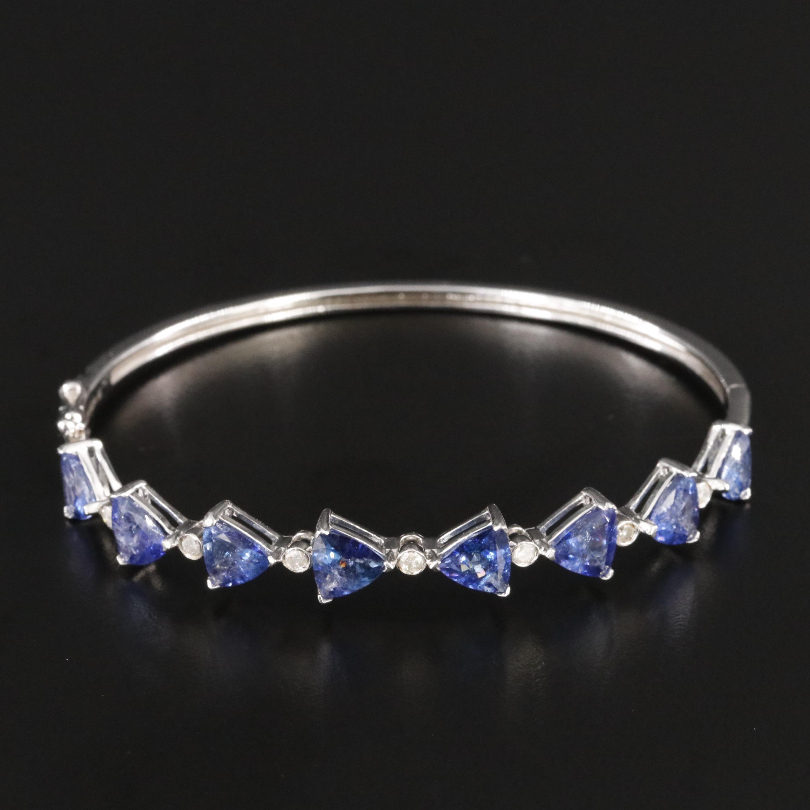 Oscar Freidman Sterling Tanzanite and Diamond Hinged Bangle