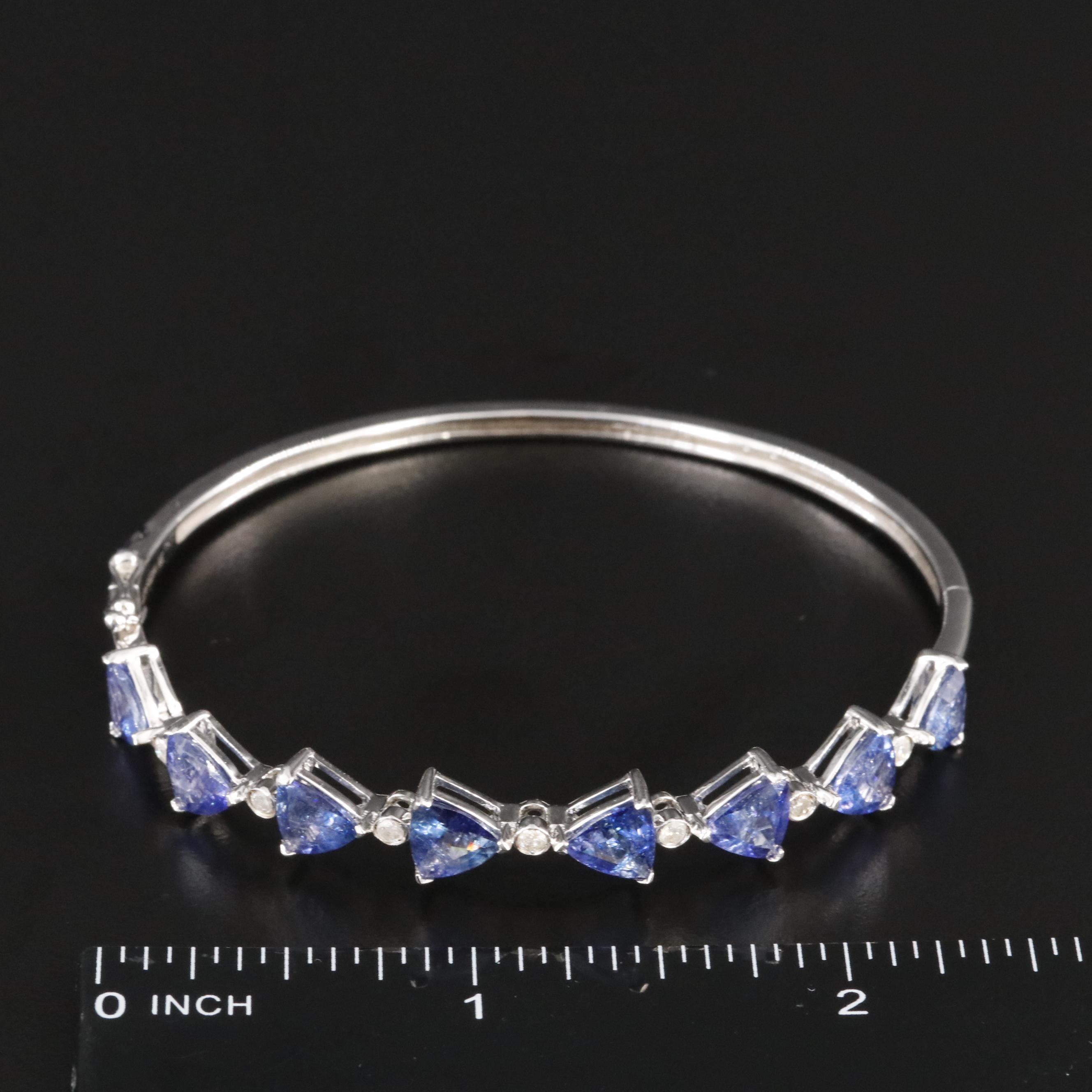 Oscar Freidman Sterling Tanzanite and Diamond Hinged Bangle