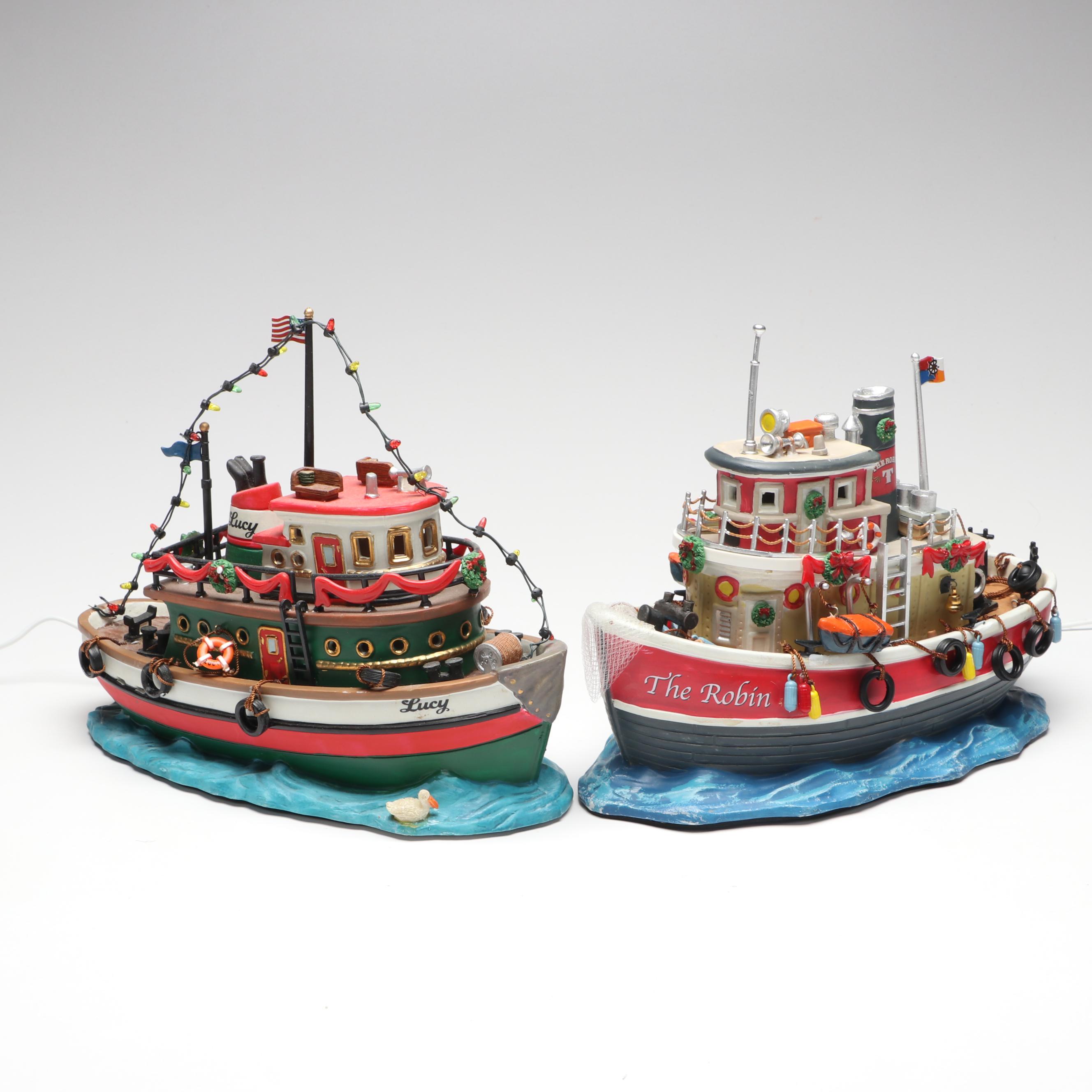Lemax "Lucy Tug Boat" and "The Robin" Carole Towne Collection Figurines, 2000s