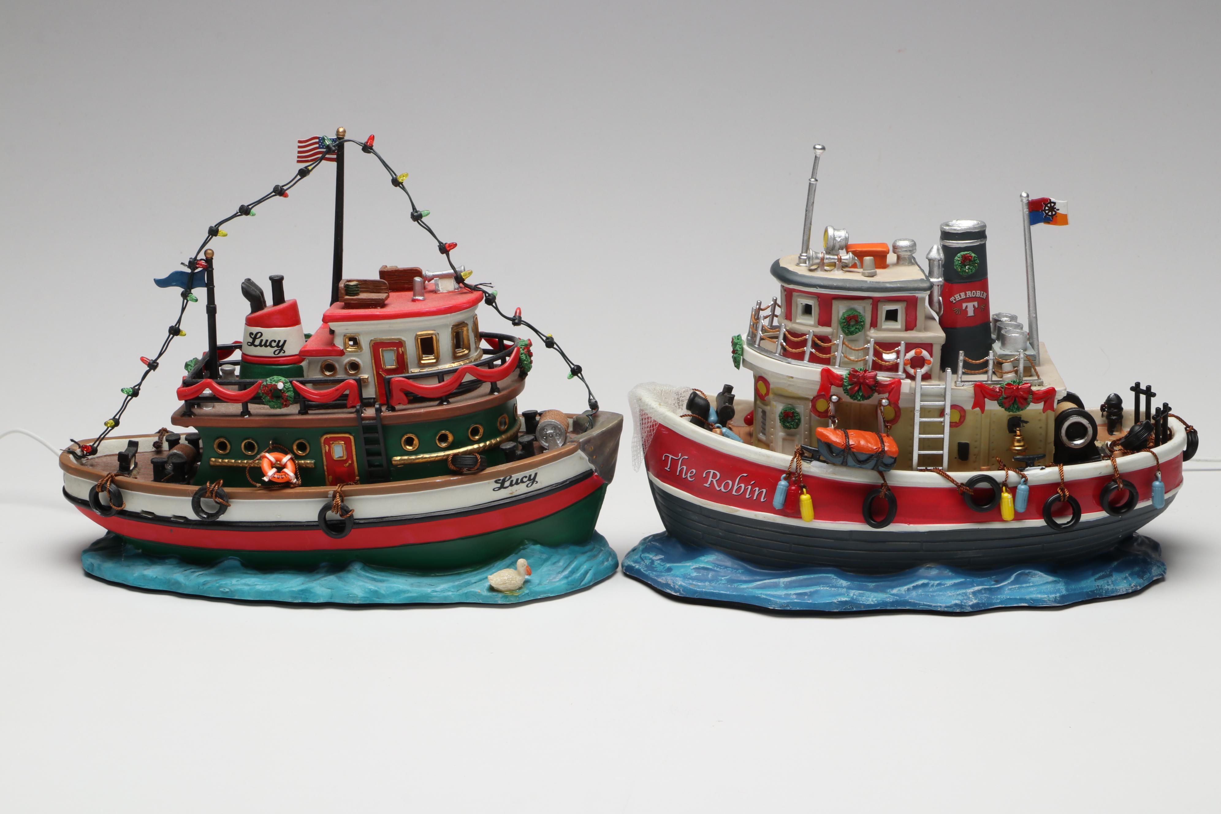Lemax "Lucy Tug Boat" and "The Robin" Carole Towne Collection Figurines, 2000s
