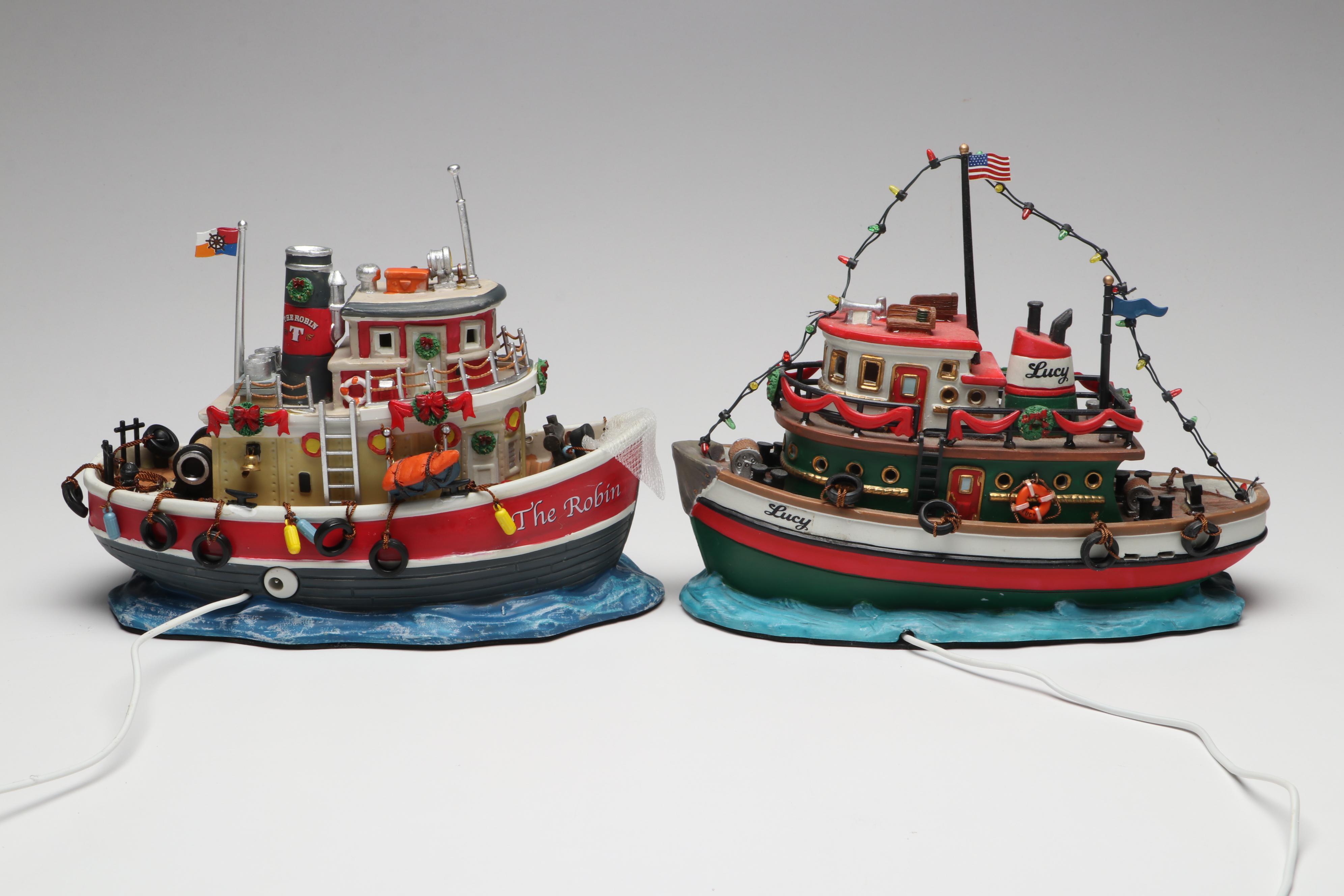 Lemax "Lucy Tug Boat" and "The Robin" Carole Towne Collection Figurines, 2000s