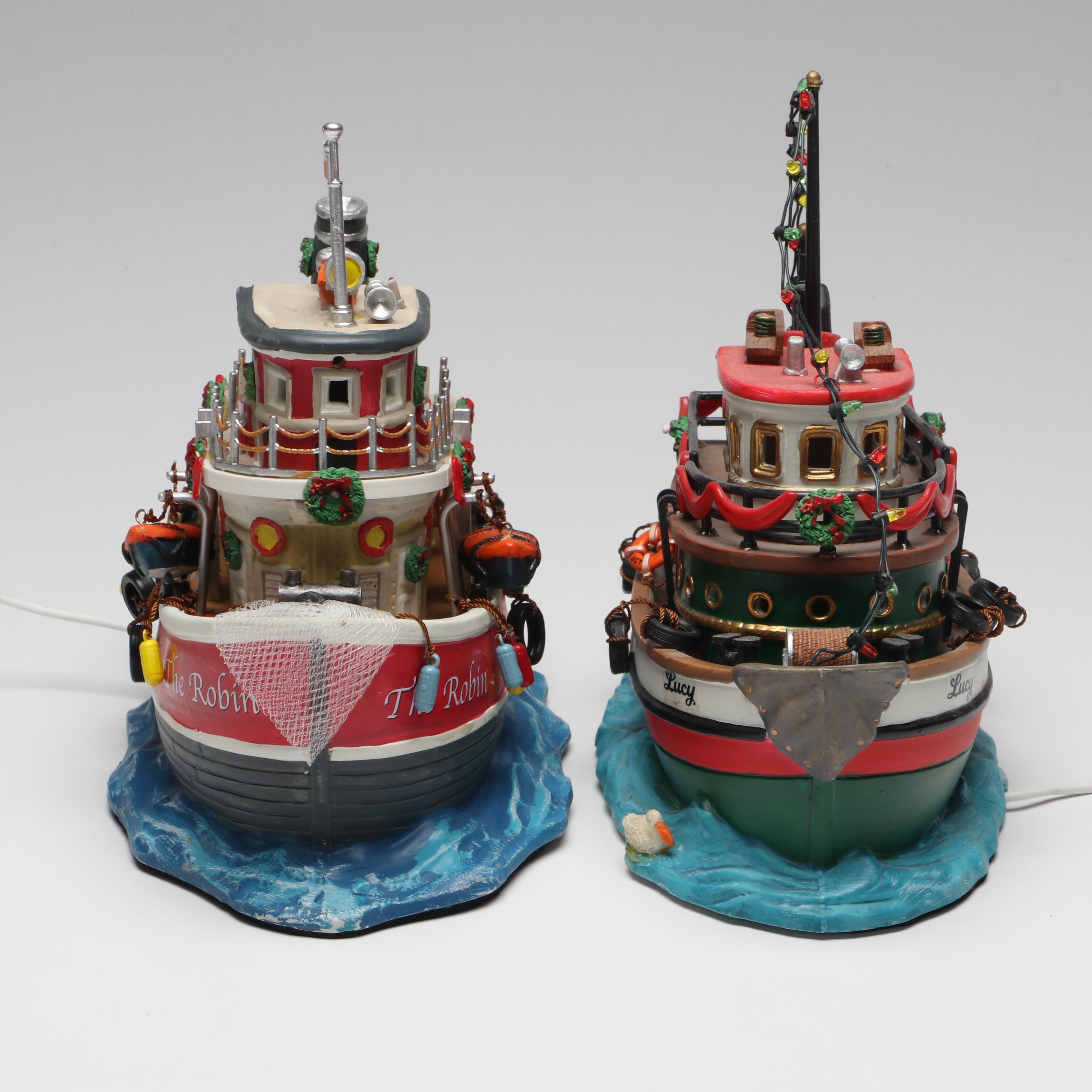 Lemax "Lucy Tug Boat" and "The Robin" Carole Towne Collection Figurines, 2000s