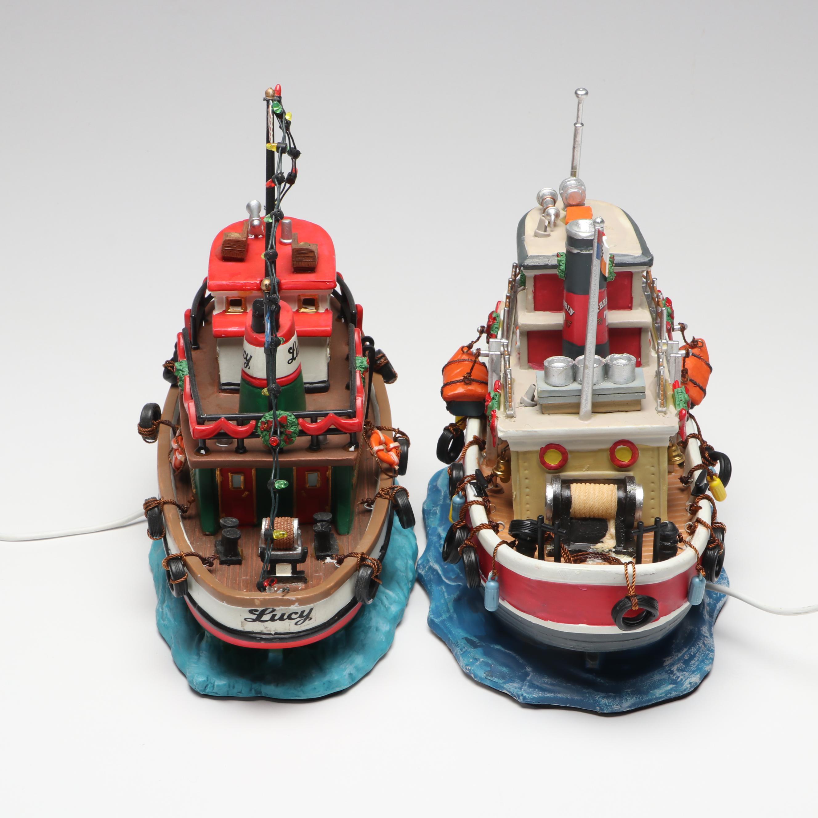 Lemax "Lucy Tug Boat" and "The Robin" Carole Towne Collection Figurines, 2000s