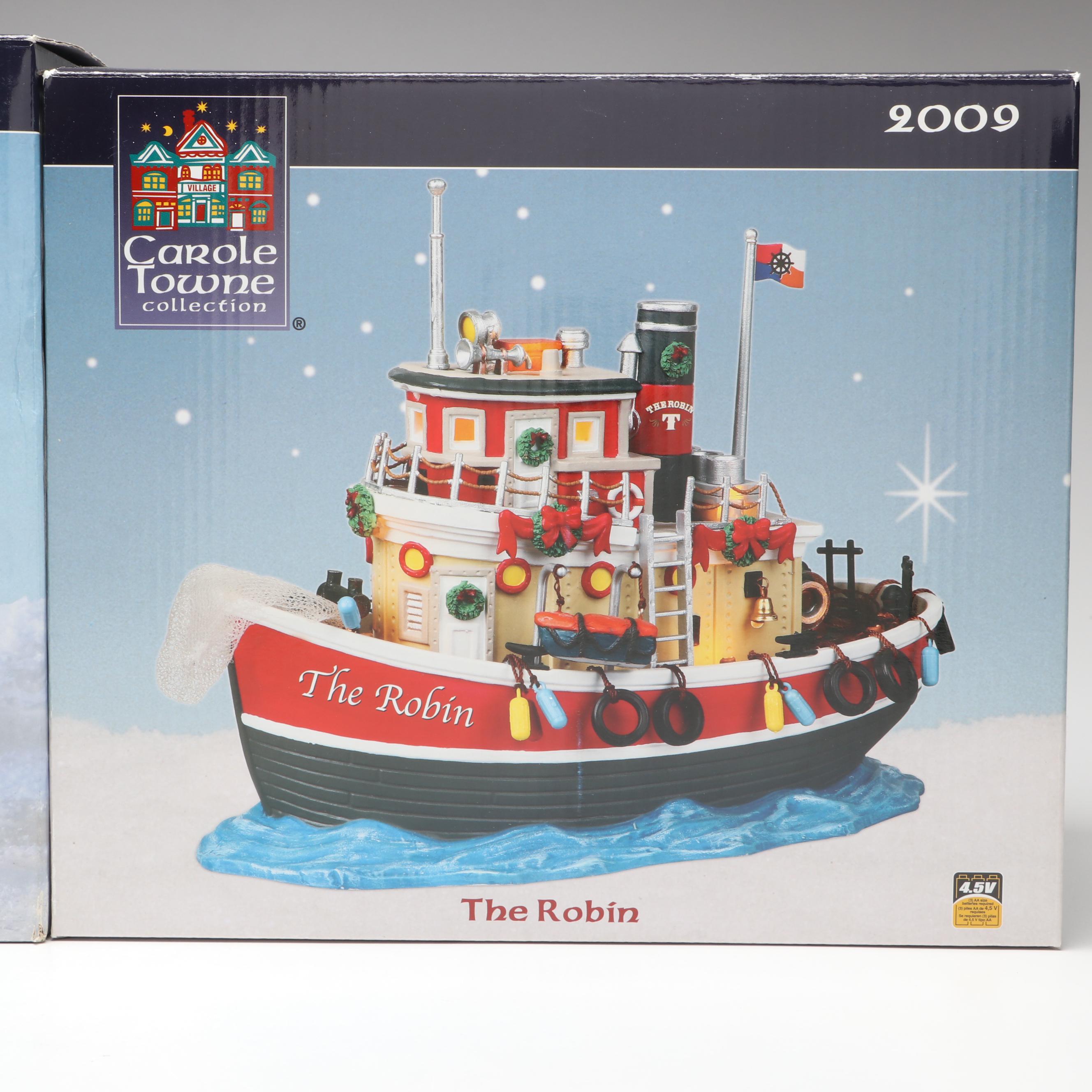 Lemax "Lucy Tug Boat" and "The Robin" Carole Towne Collection Figurines, 2000s
