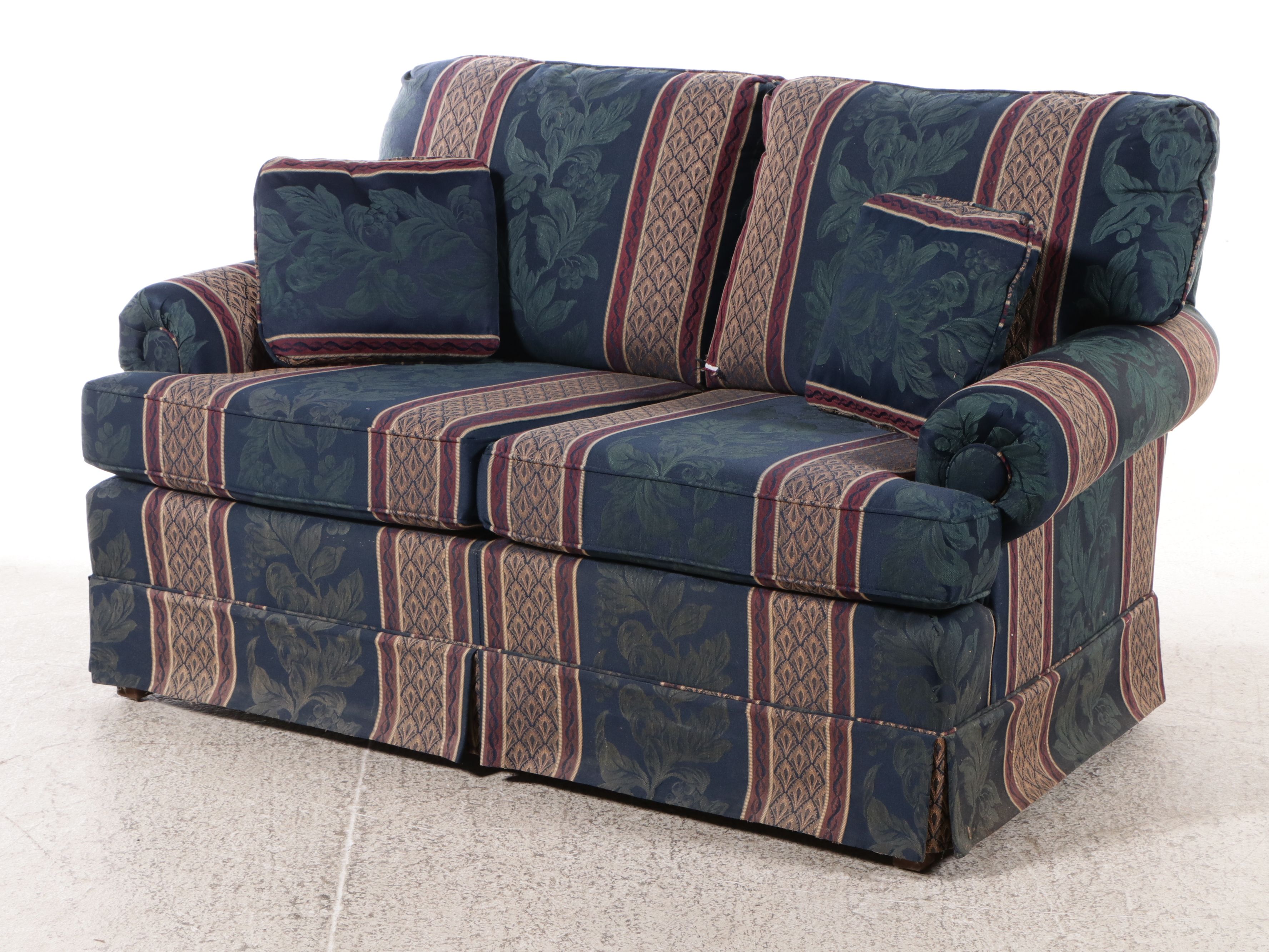 Fabric Upholstered Roll-Arm Loveseat, Late 20th Century