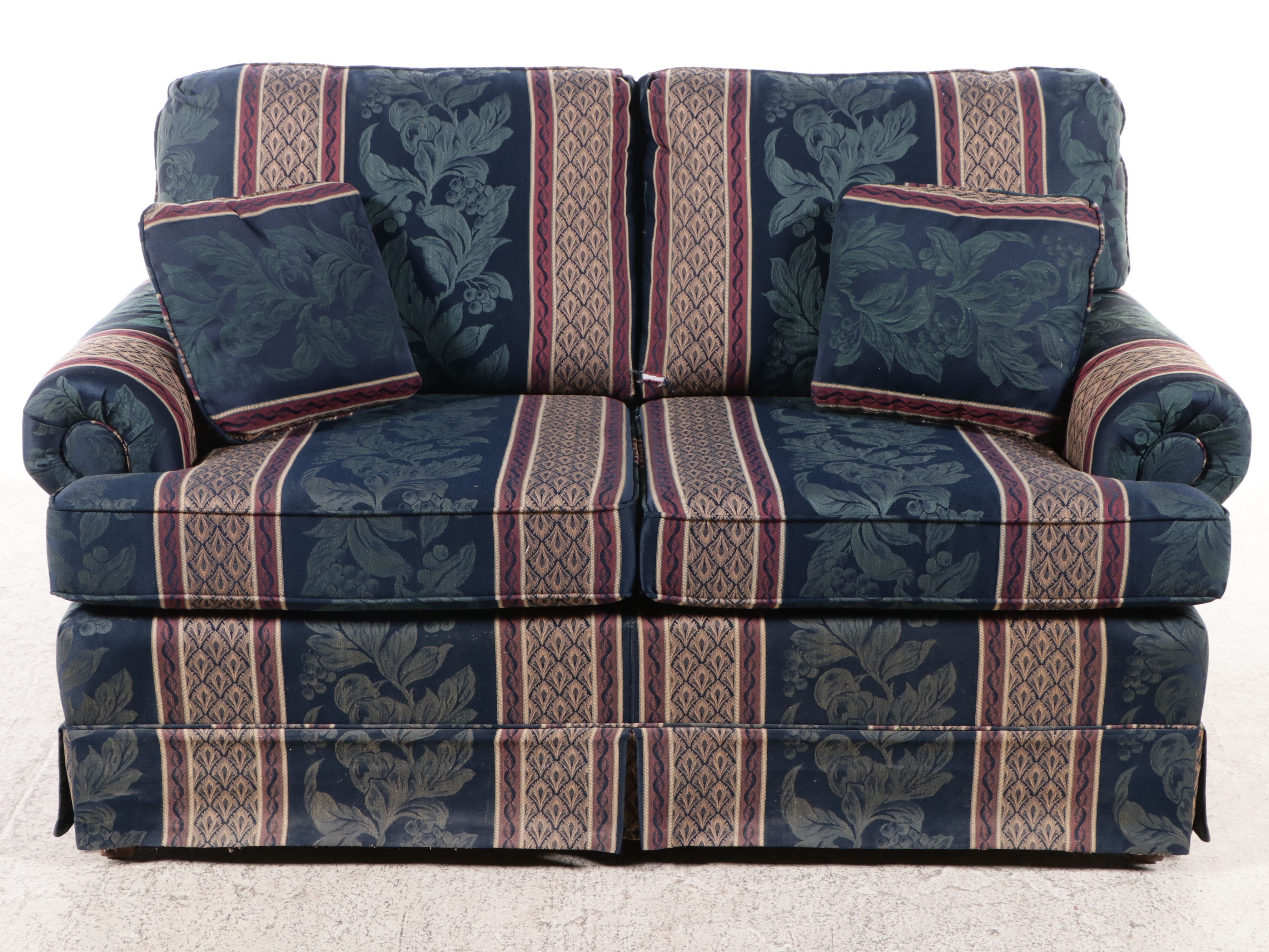 Fabric Upholstered Roll-Arm Loveseat, Late 20th Century