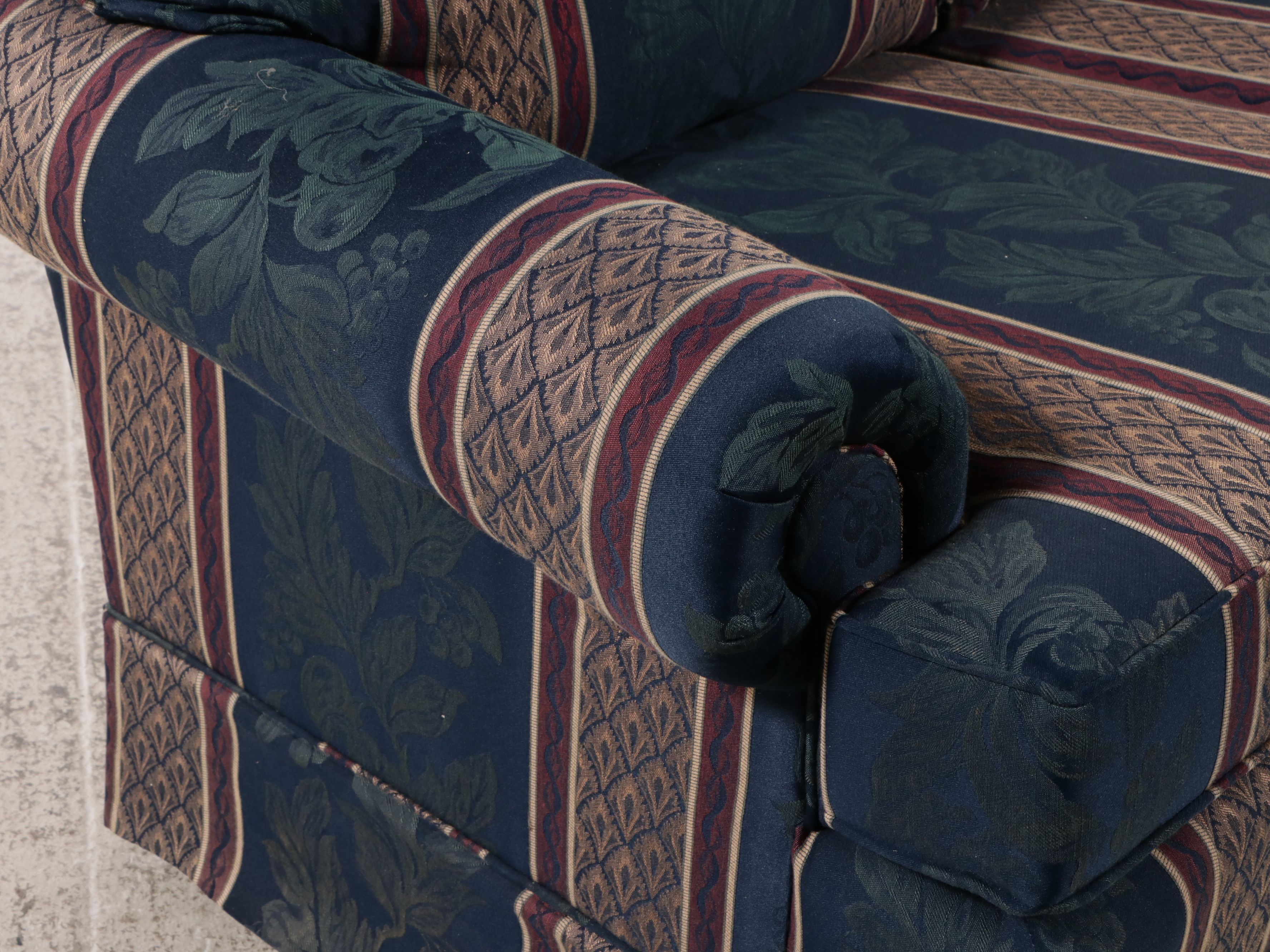 Fabric Upholstered Roll-Arm Loveseat, Late 20th Century