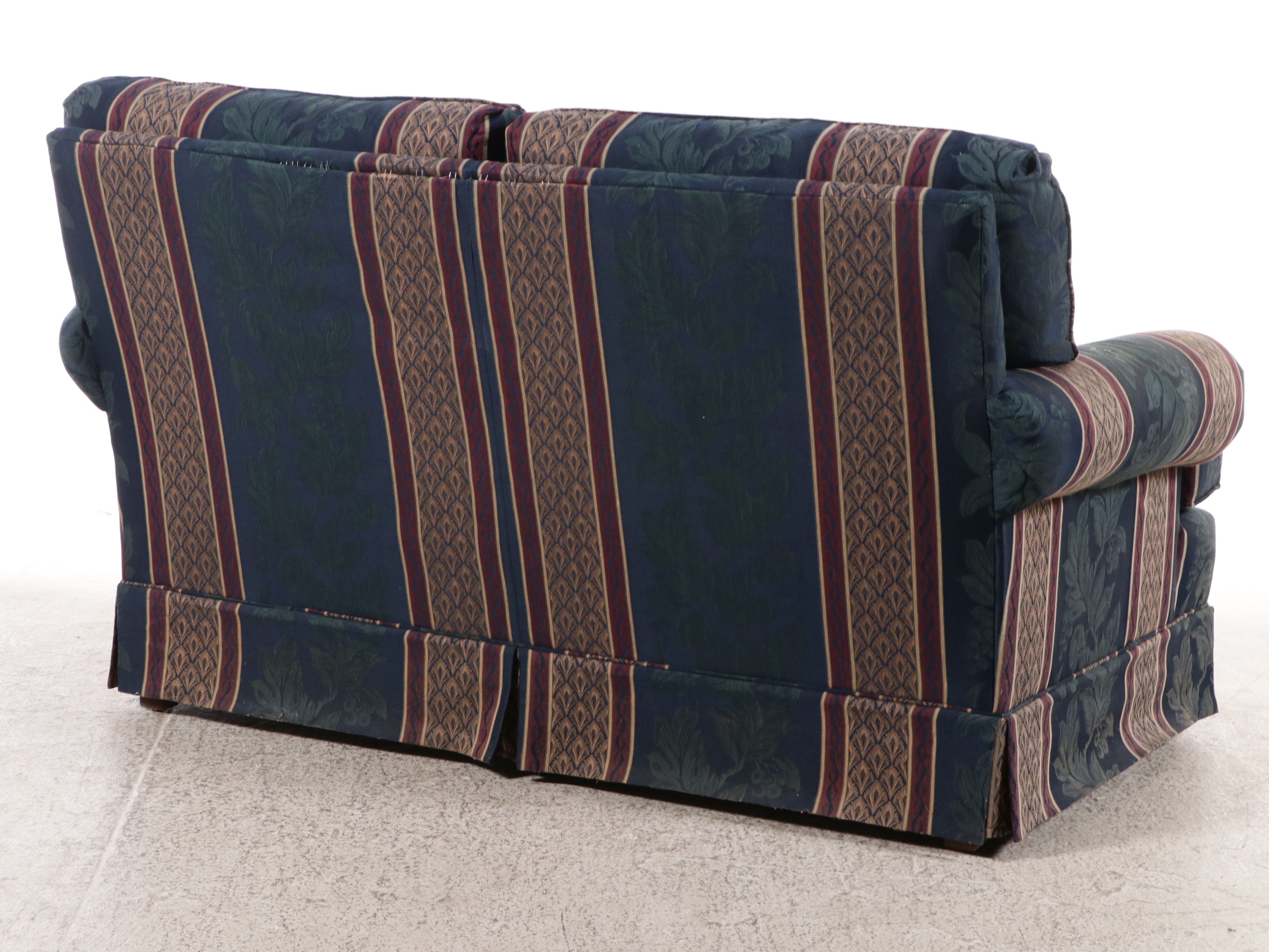 Fabric Upholstered Roll-Arm Loveseat, Late 20th Century