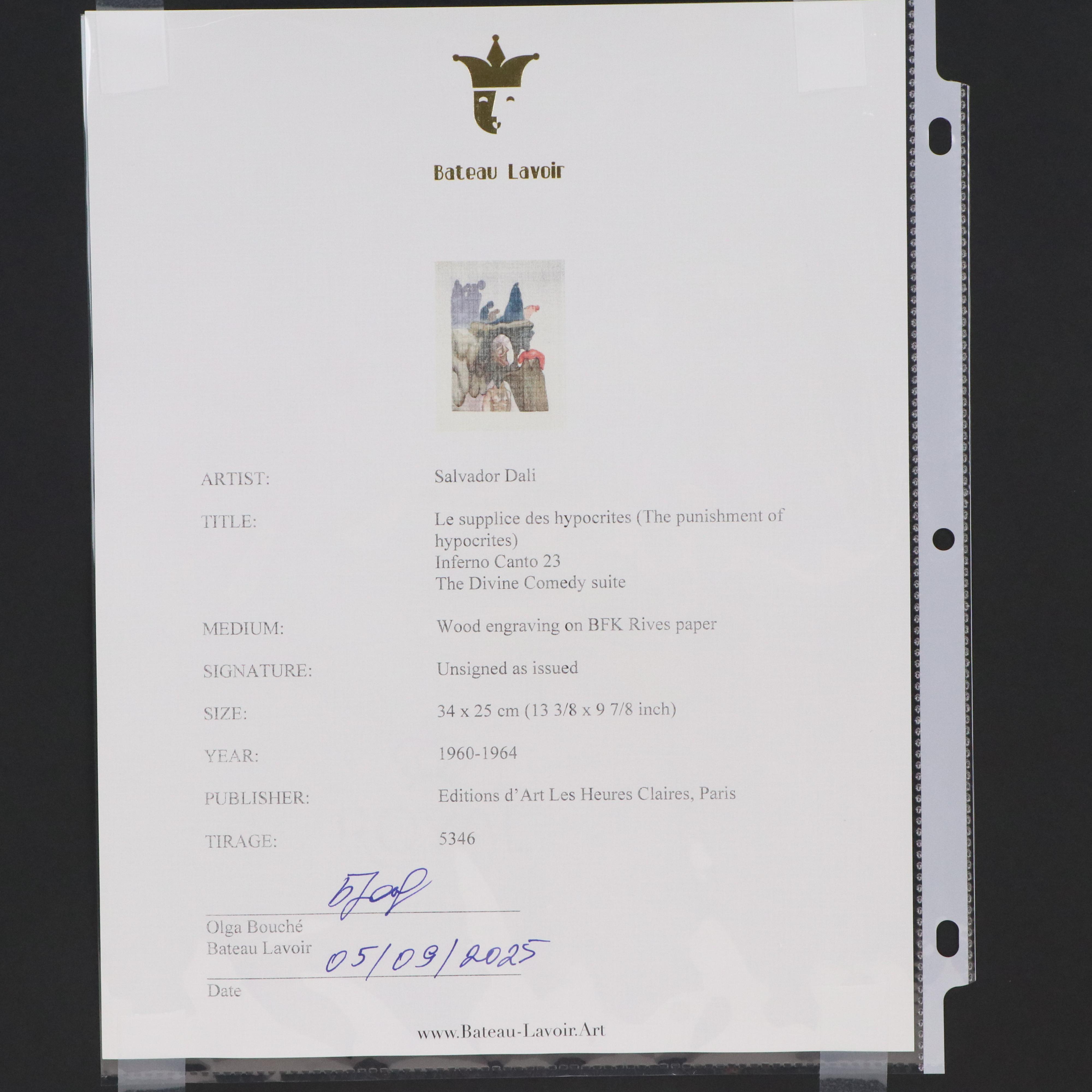 Salvador Dalí Wood Engraving "Le Supplice des Hypocrites," 1960-64