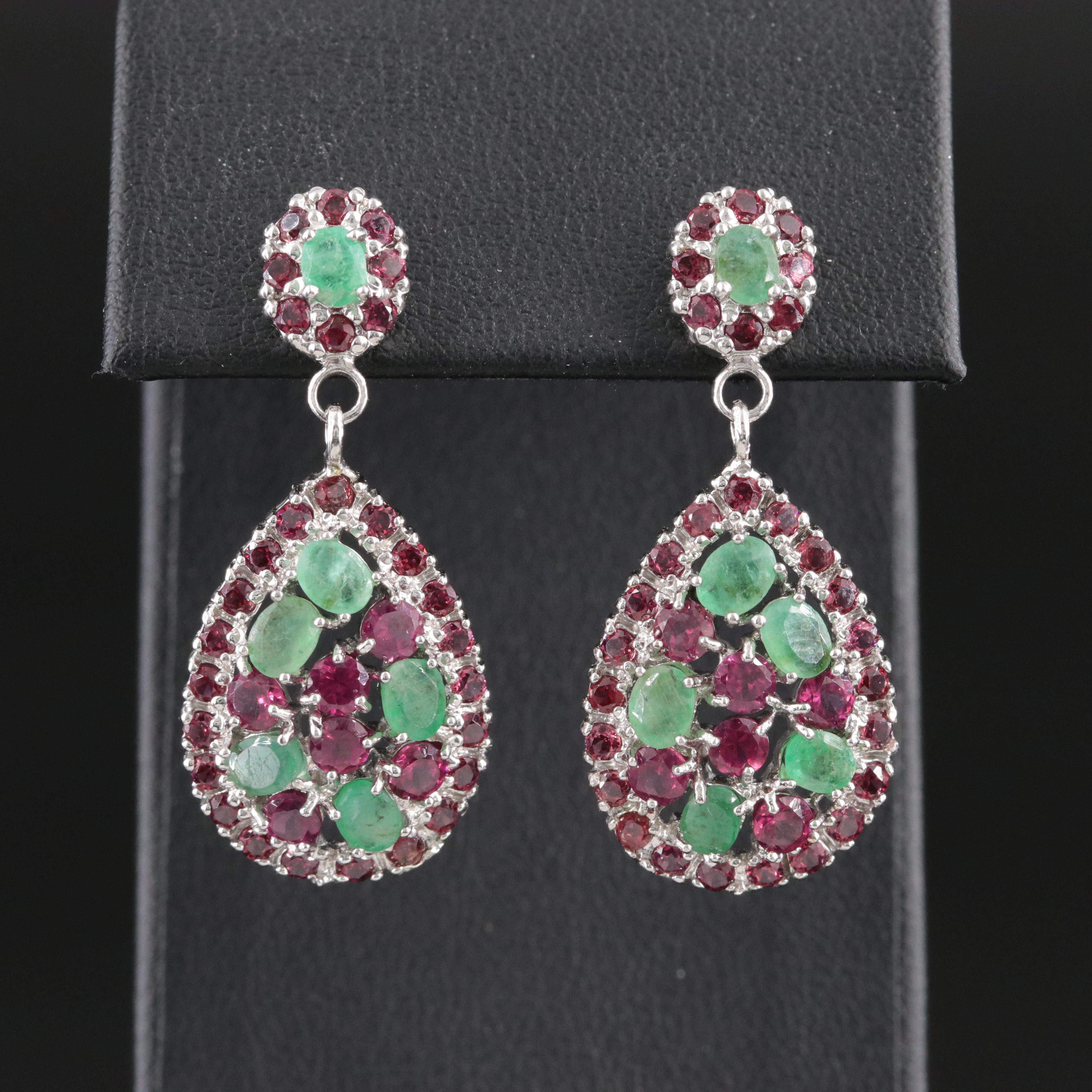 Sterling Emerald and Garnet Earrings