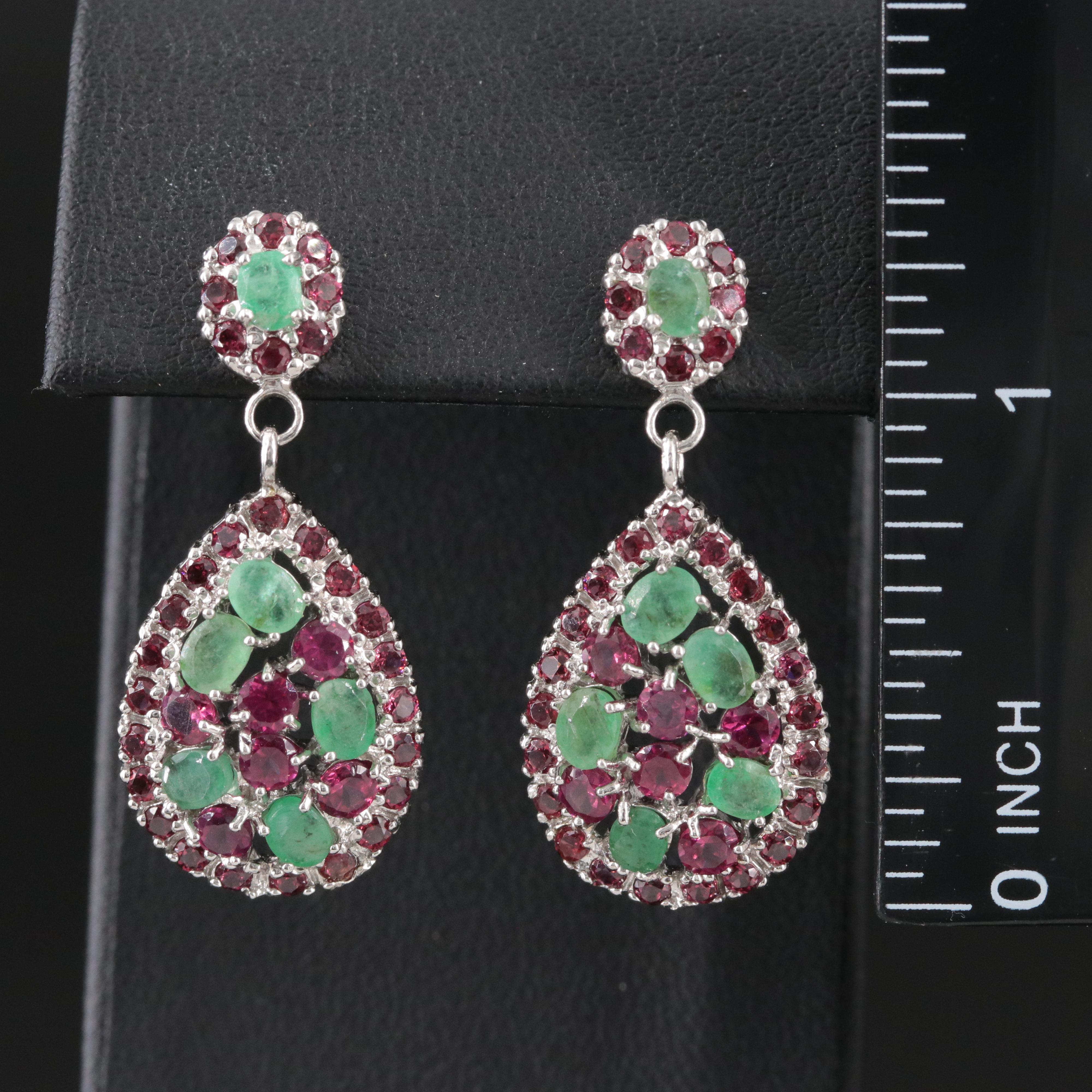 Sterling Emerald and Garnet Earrings