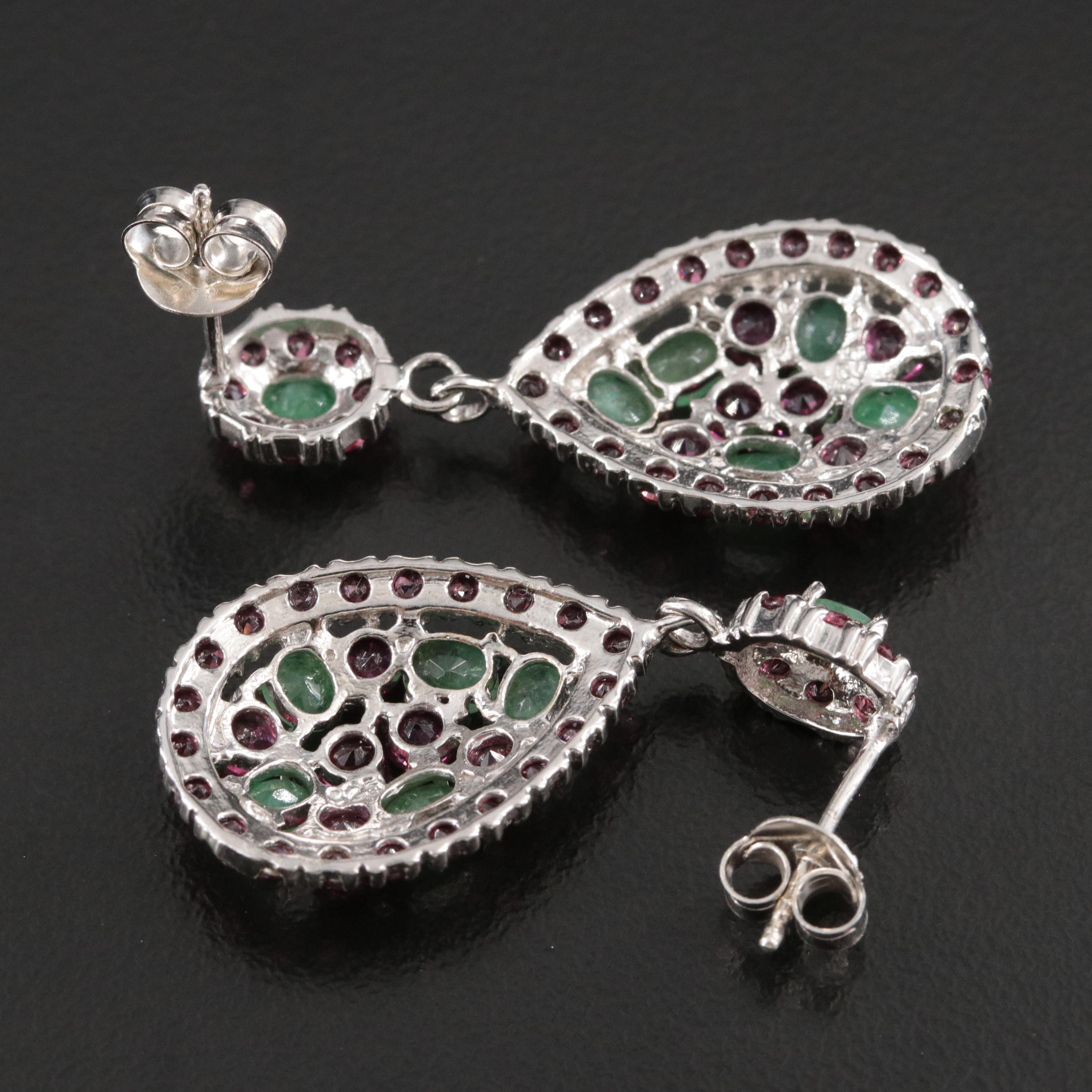 Sterling Emerald and Garnet Earrings