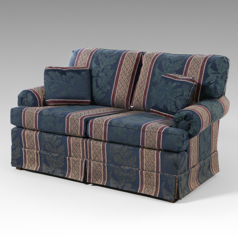 Fabric Upholstered Roll-Arm Loveseat, Late 20th Century