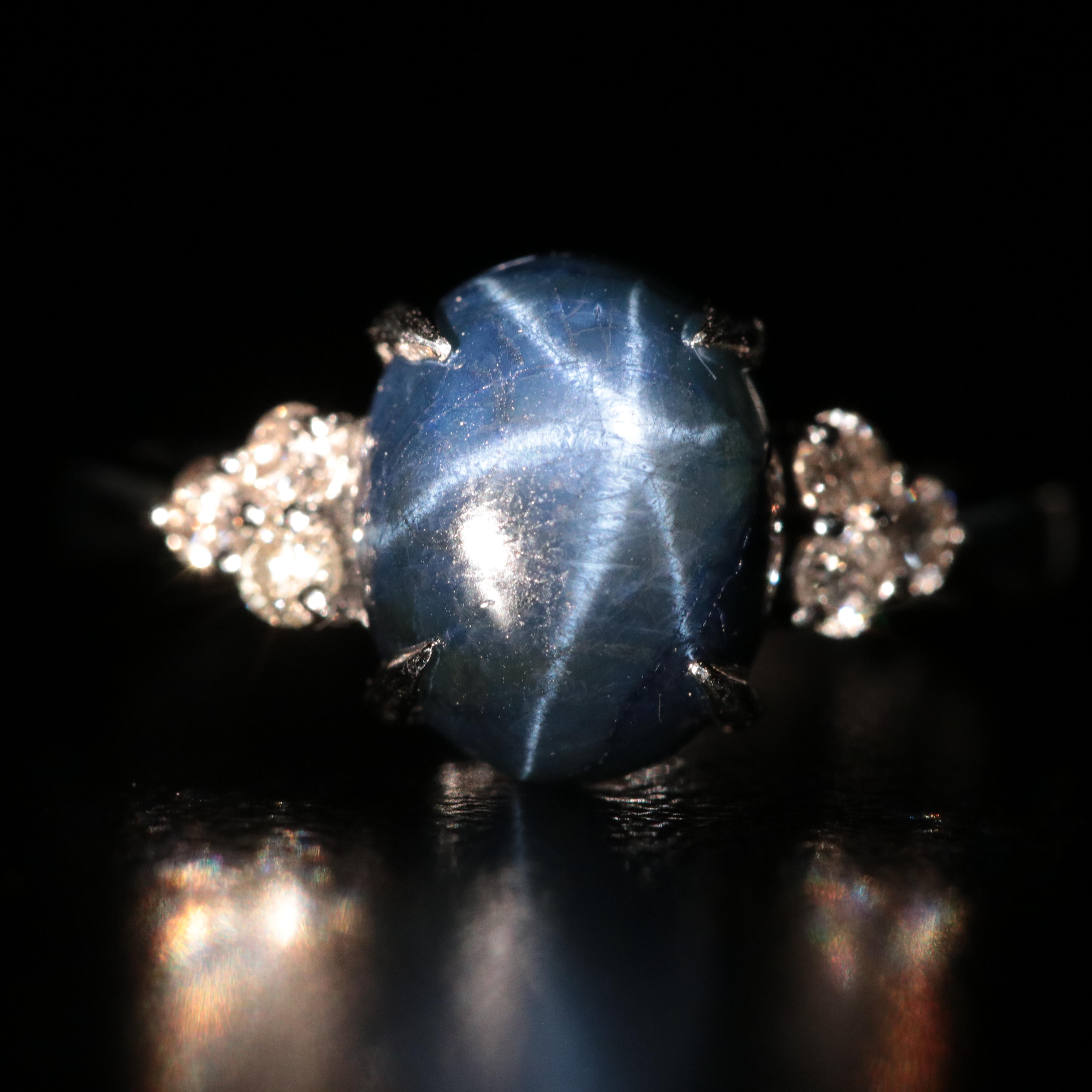 Oscar Friedman Sterling Star Sapphire and Diamond Ring