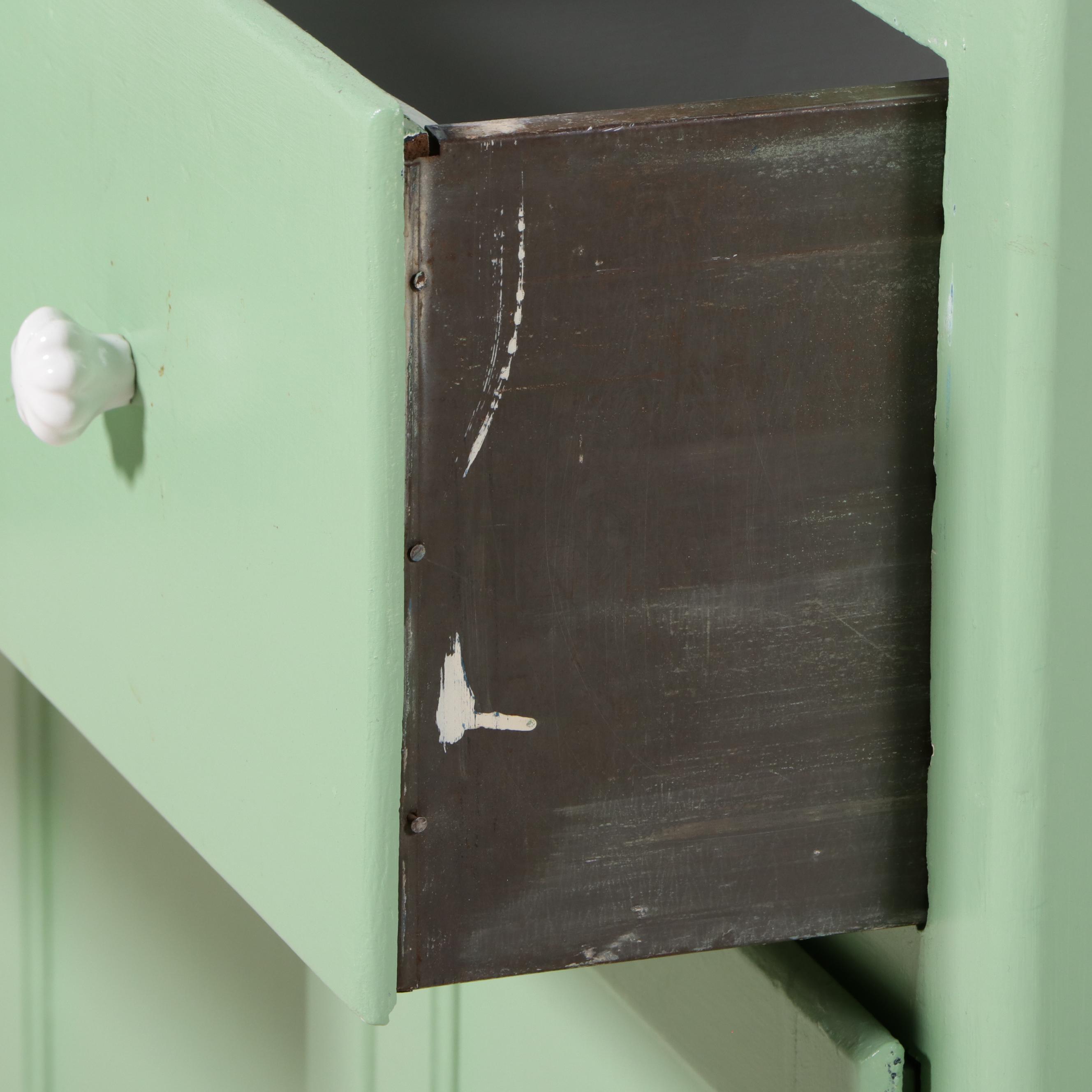 Art Deco Enameled Metal and Wood Kitchen Cabinet, Early to Mid-20th C.