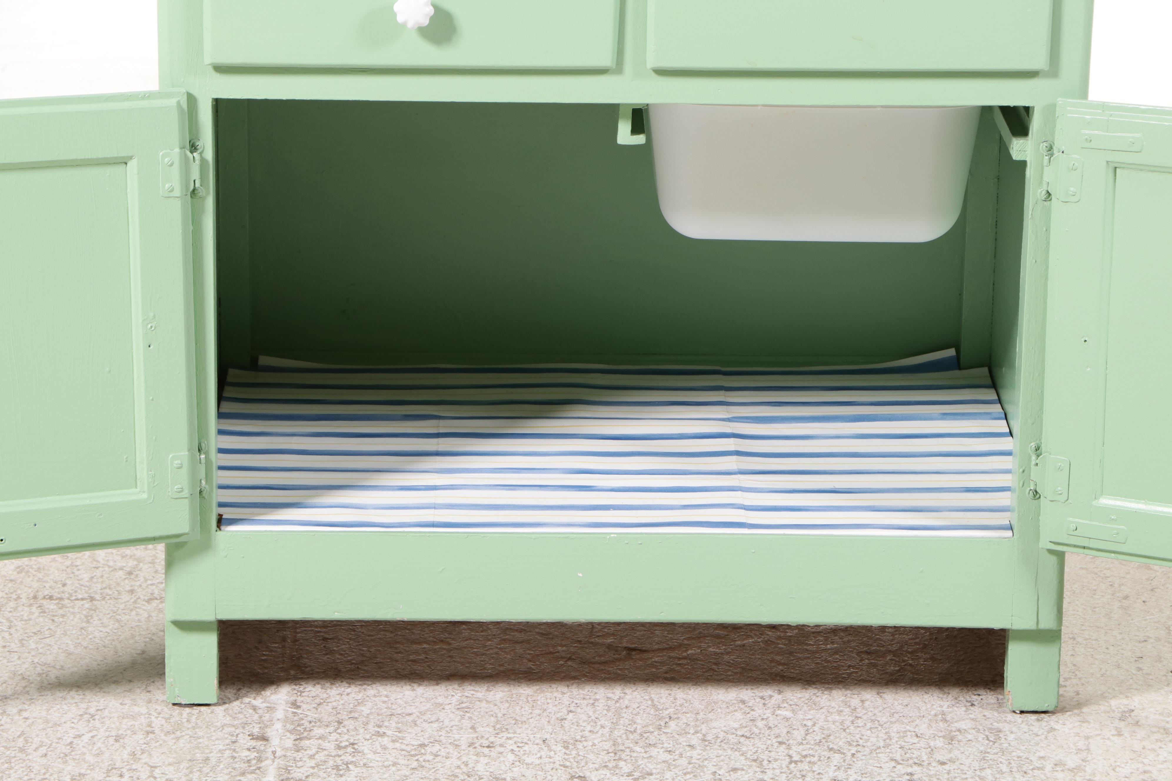 Art Deco Enameled Metal and Wood Kitchen Cabinet, Early to Mid-20th C.