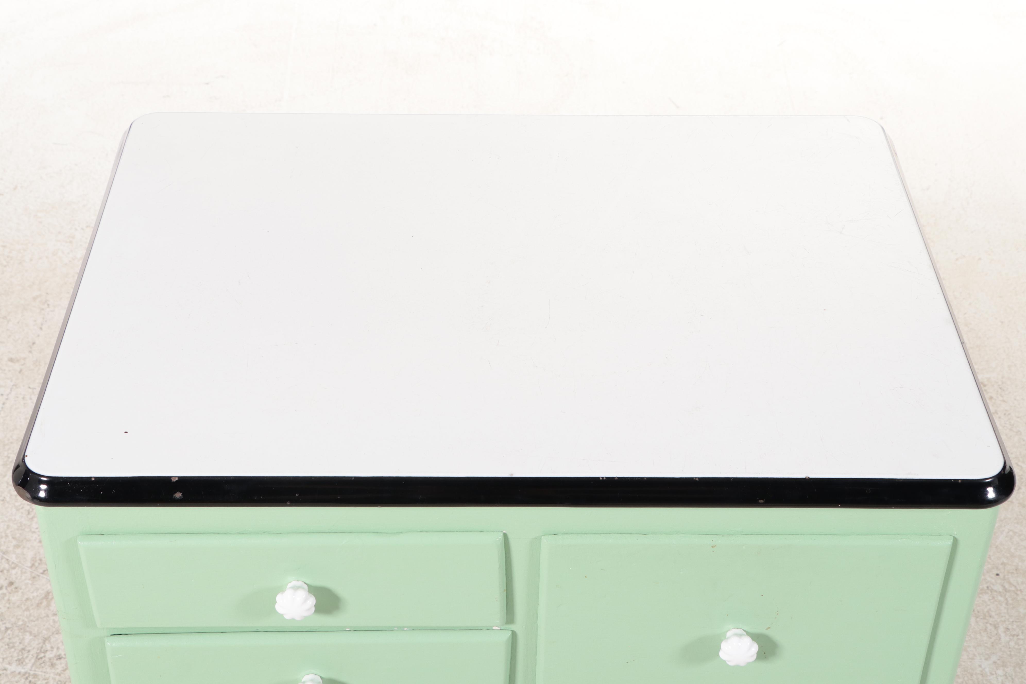 Art Deco Enameled Metal and Wood Kitchen Cabinet, Early to Mid-20th C.