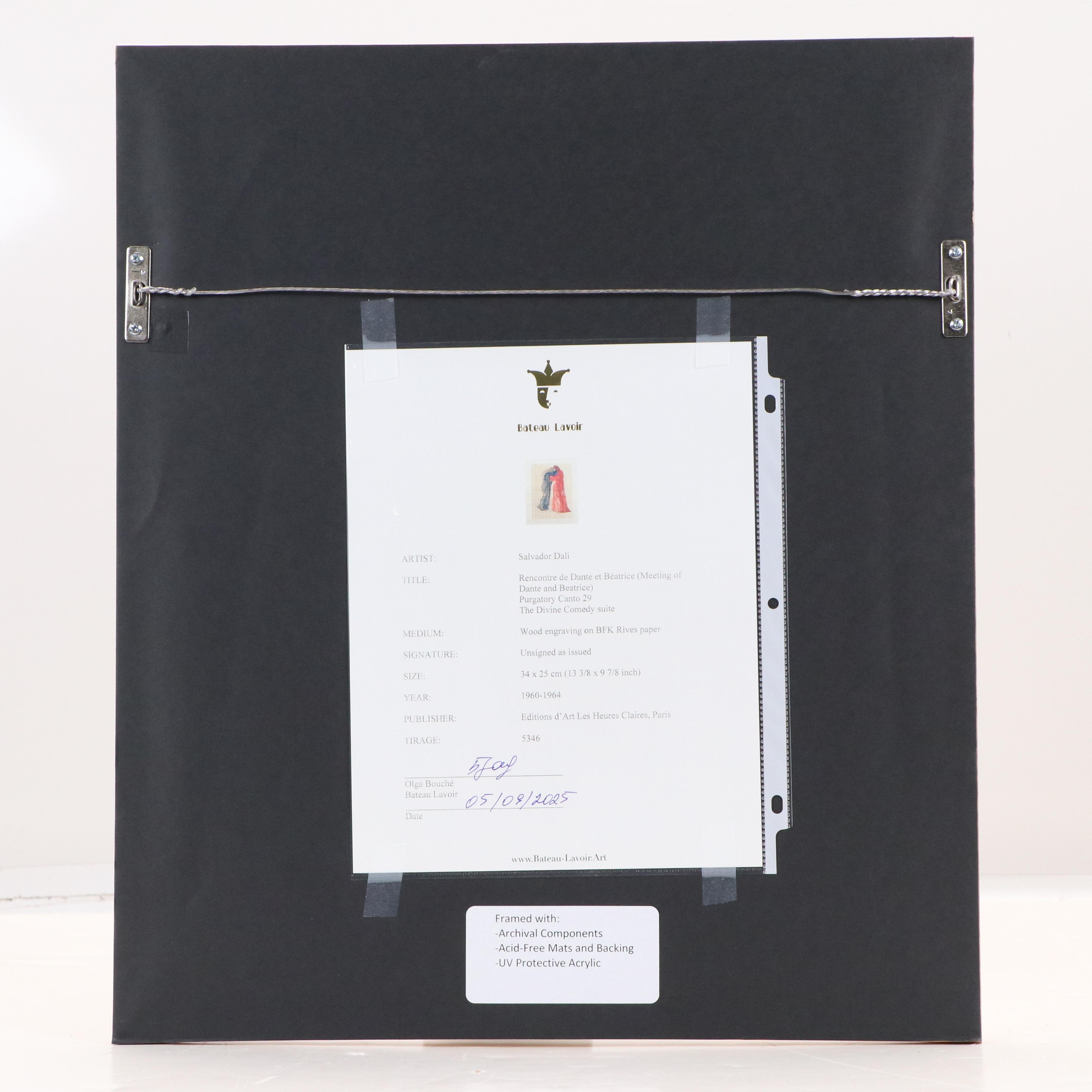Salvador Dalí Wood Engraving "Rencontre de Dante et Béatrice," 1960-64
