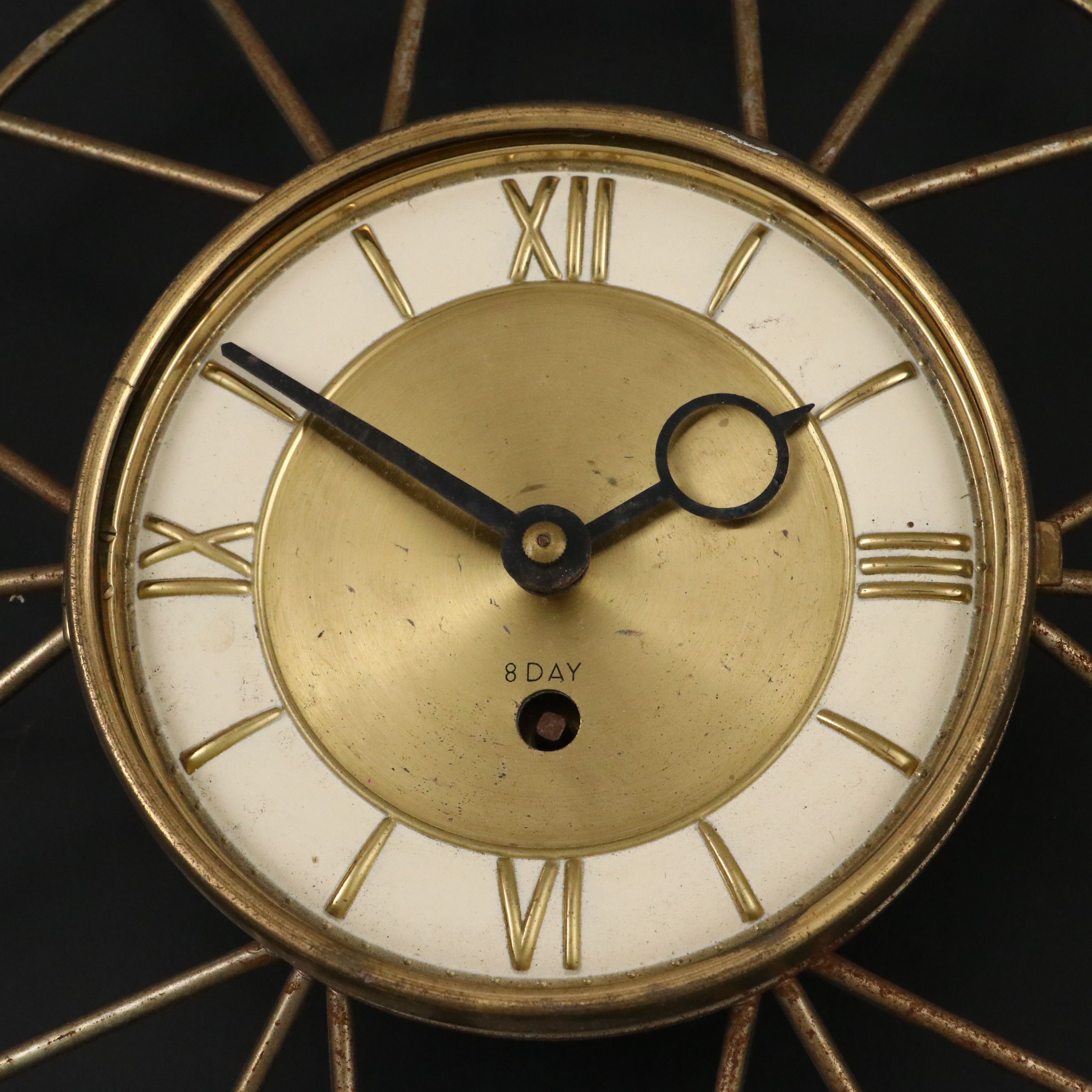 Mid Century Modern 8-Day Atomic Starburst Wall Clock, Mid-20th Century