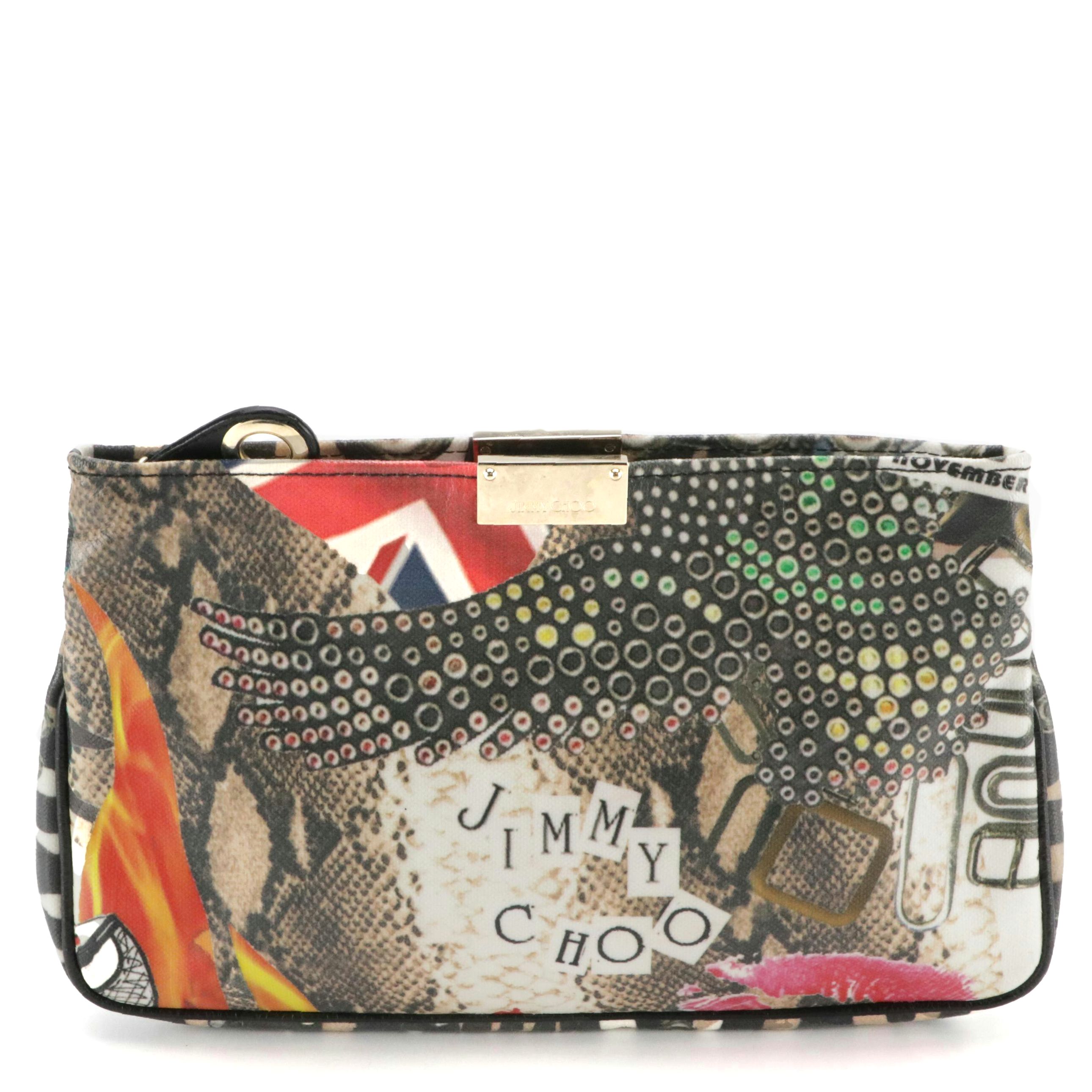 Jimmy Choo Project PEP Clutch in Printed Glazed Canvas with Leather Trim