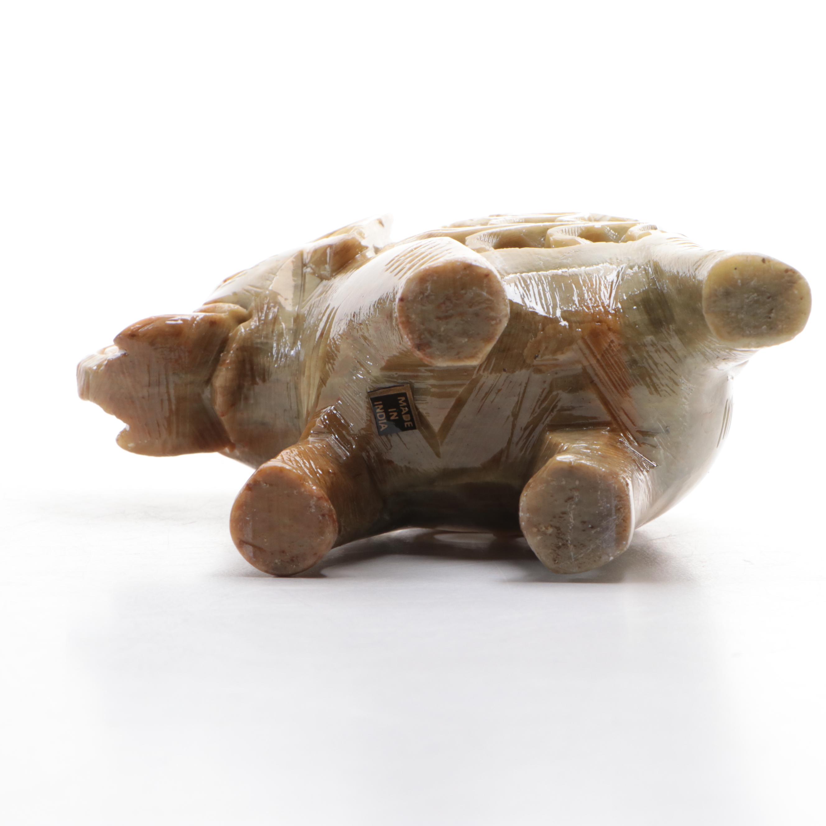 Indian Hand-Carved Soapstone Elephant Jali Figurine