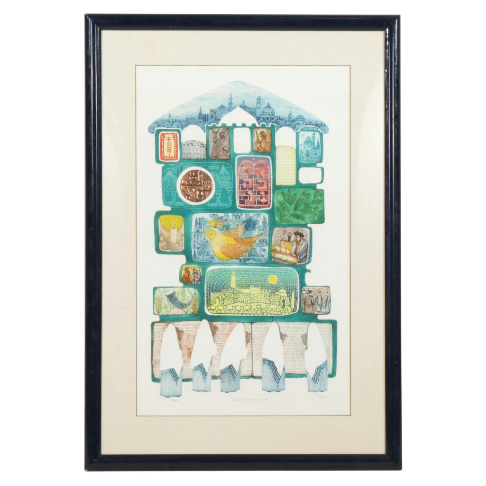 Amram Ebgi Colored Etching "Tafilah At The Western Wall"