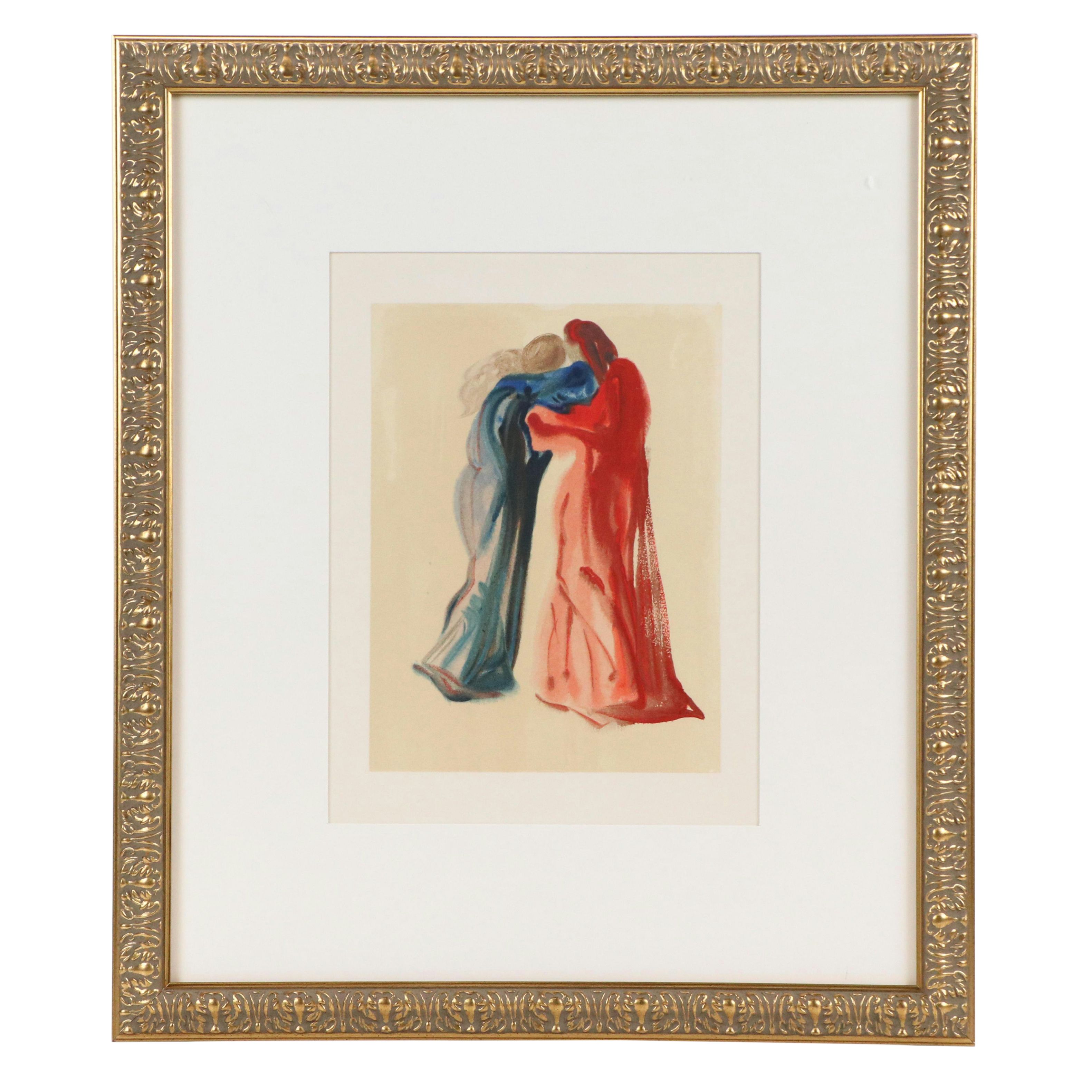 Salvador Dalí Wood Engraving "Rencontre de Dante et Béatrice," 1960-64