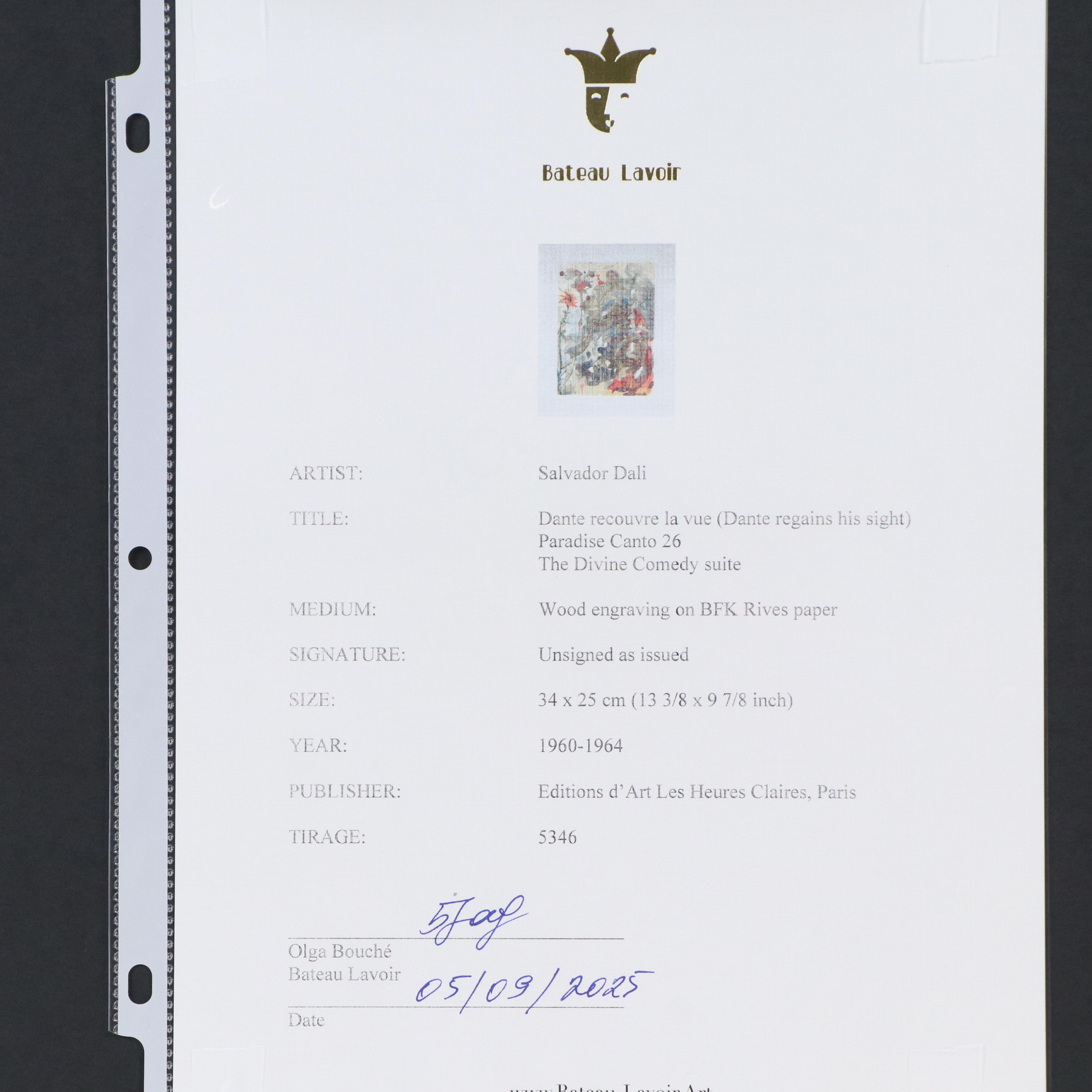 Salvador Dalí Wood Engraving "Dante Recouvre la Vie," 1960-64