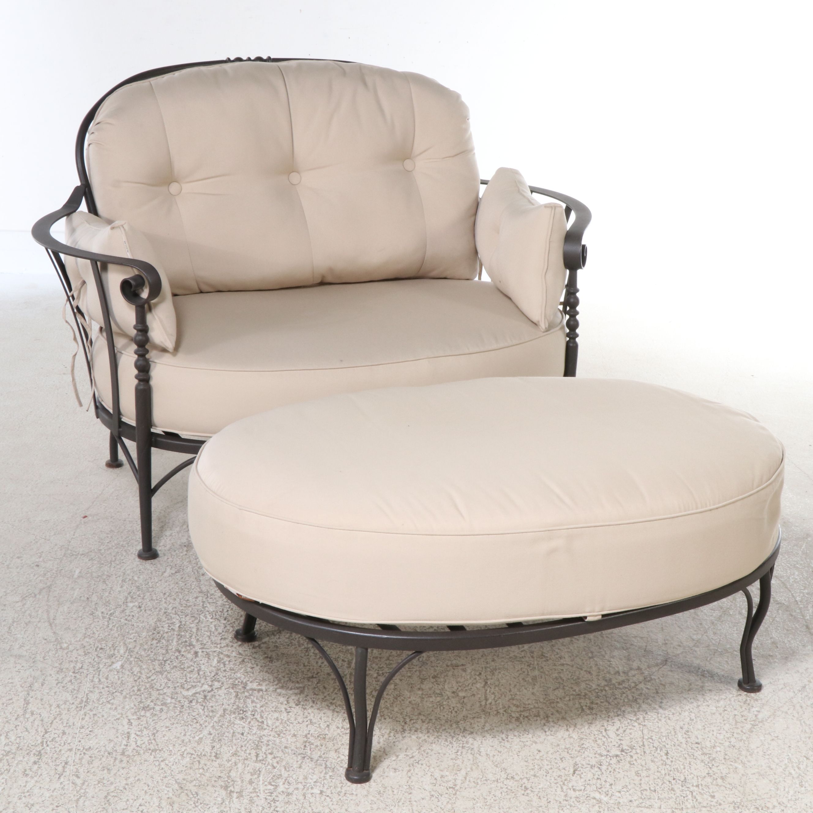 Ballard Designs Contemporary Aluminum Patio Lounge Chair and Ottoman