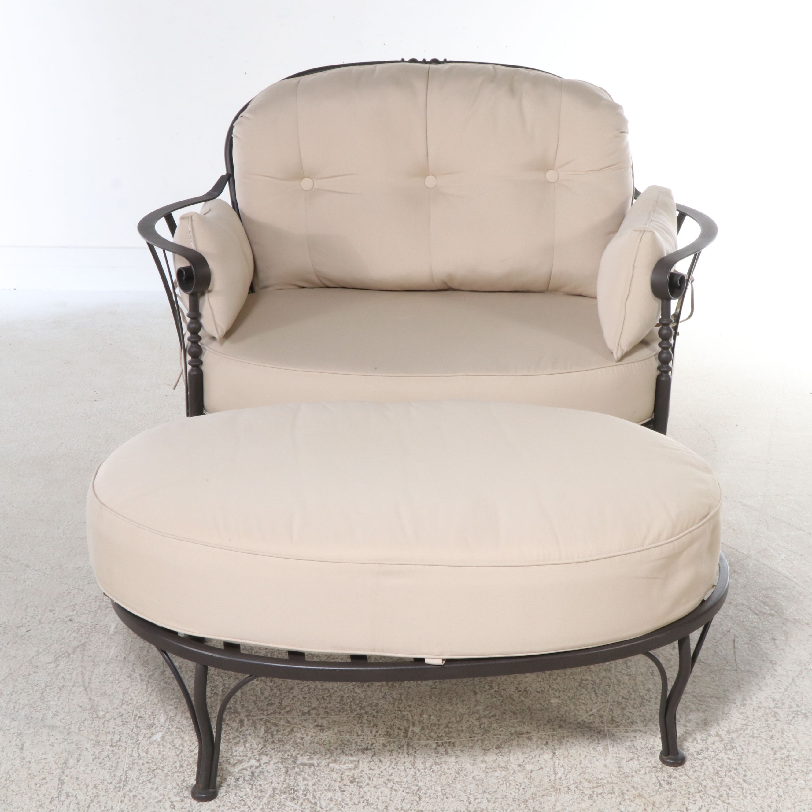 Ballard Designs Contemporary Aluminum Patio Lounge Chair and Ottoman