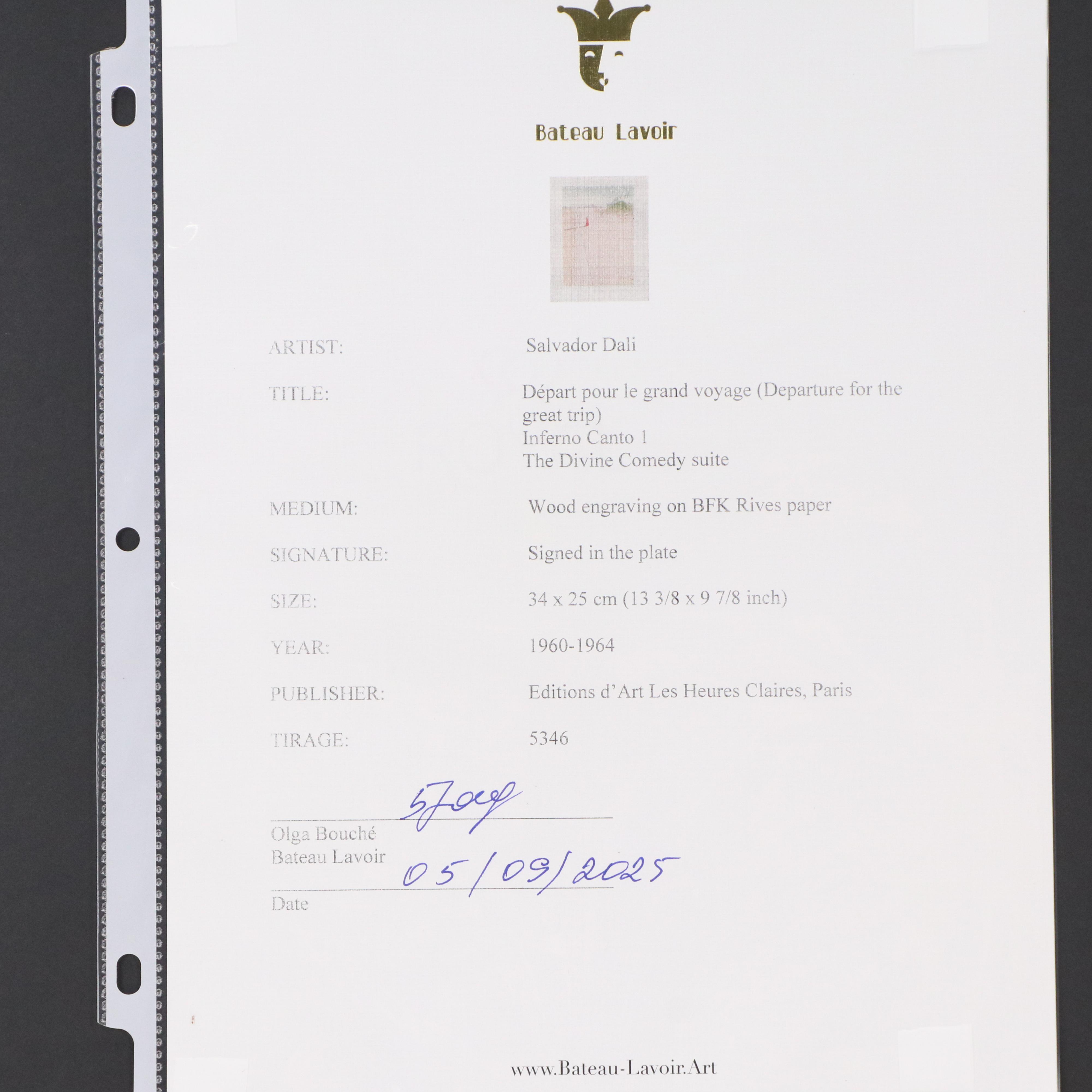 Salvador Dalí Wood Engraving "Départ pour le Grand Voyage," 1960-64