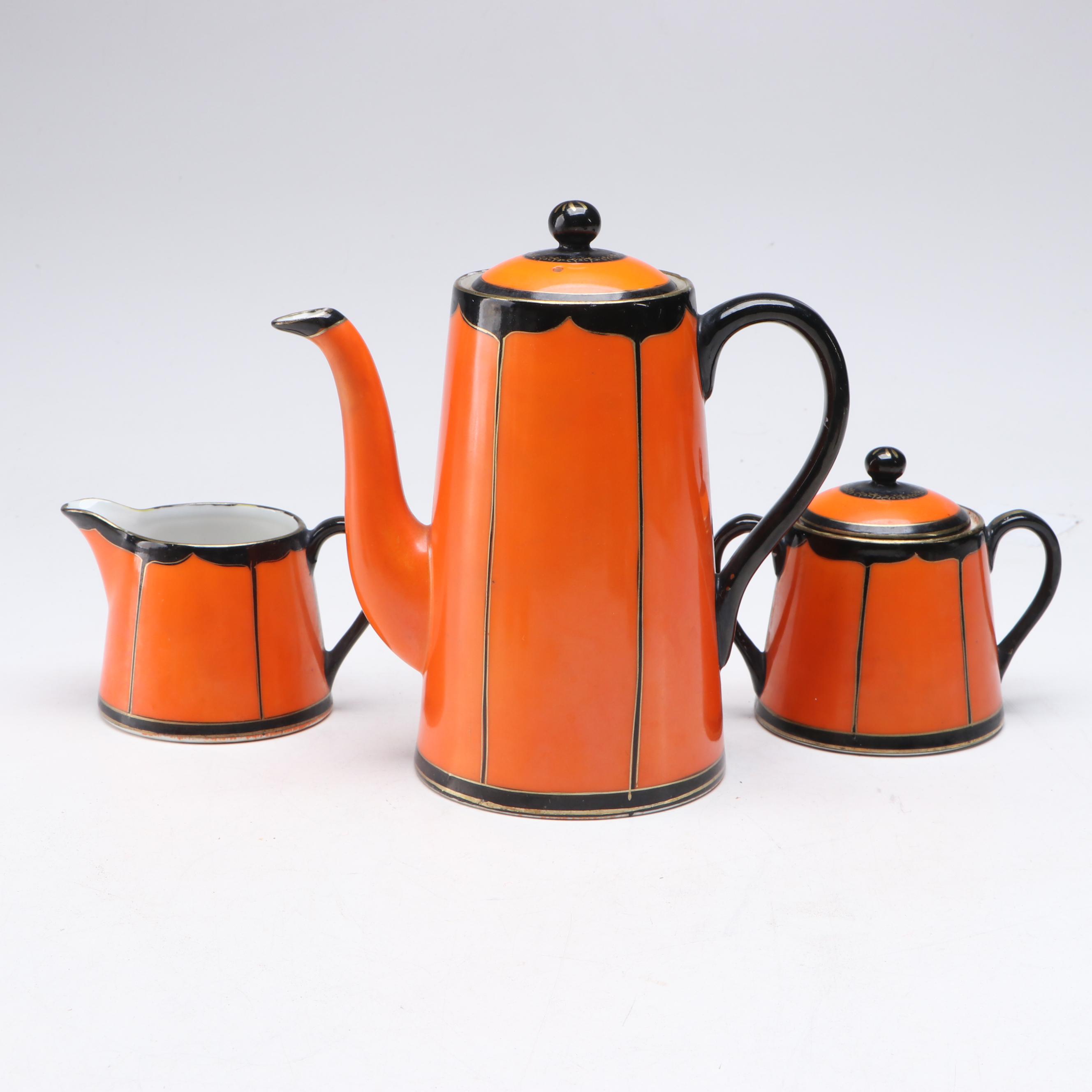Japanese Orange Gilt Porcelain Tea Set
