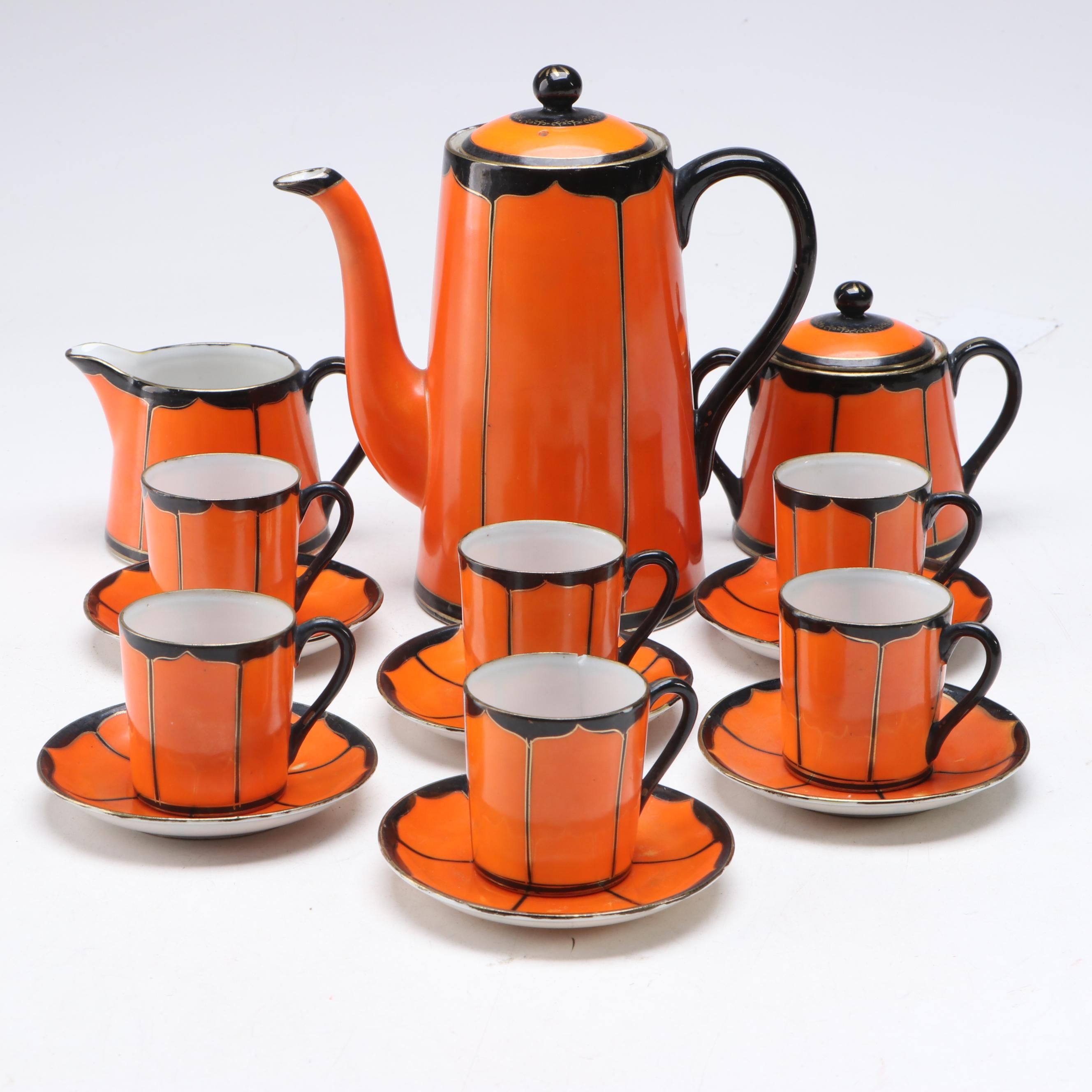 Japanese Orange Gilt Porcelain Tea Set