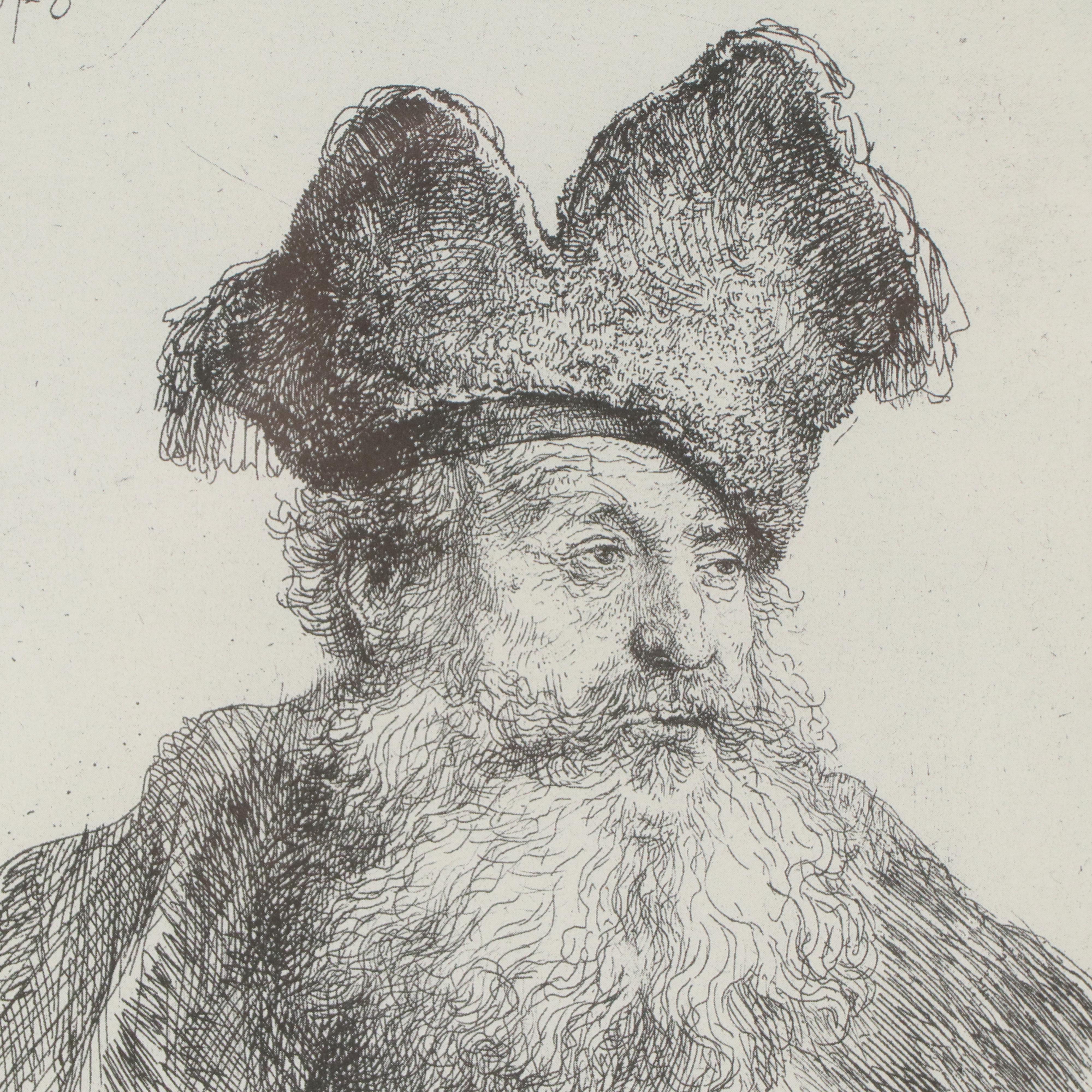 After Rembrandt Van Rijn Offset Lithograph "Old Man with Divided Fur Cap," 1995