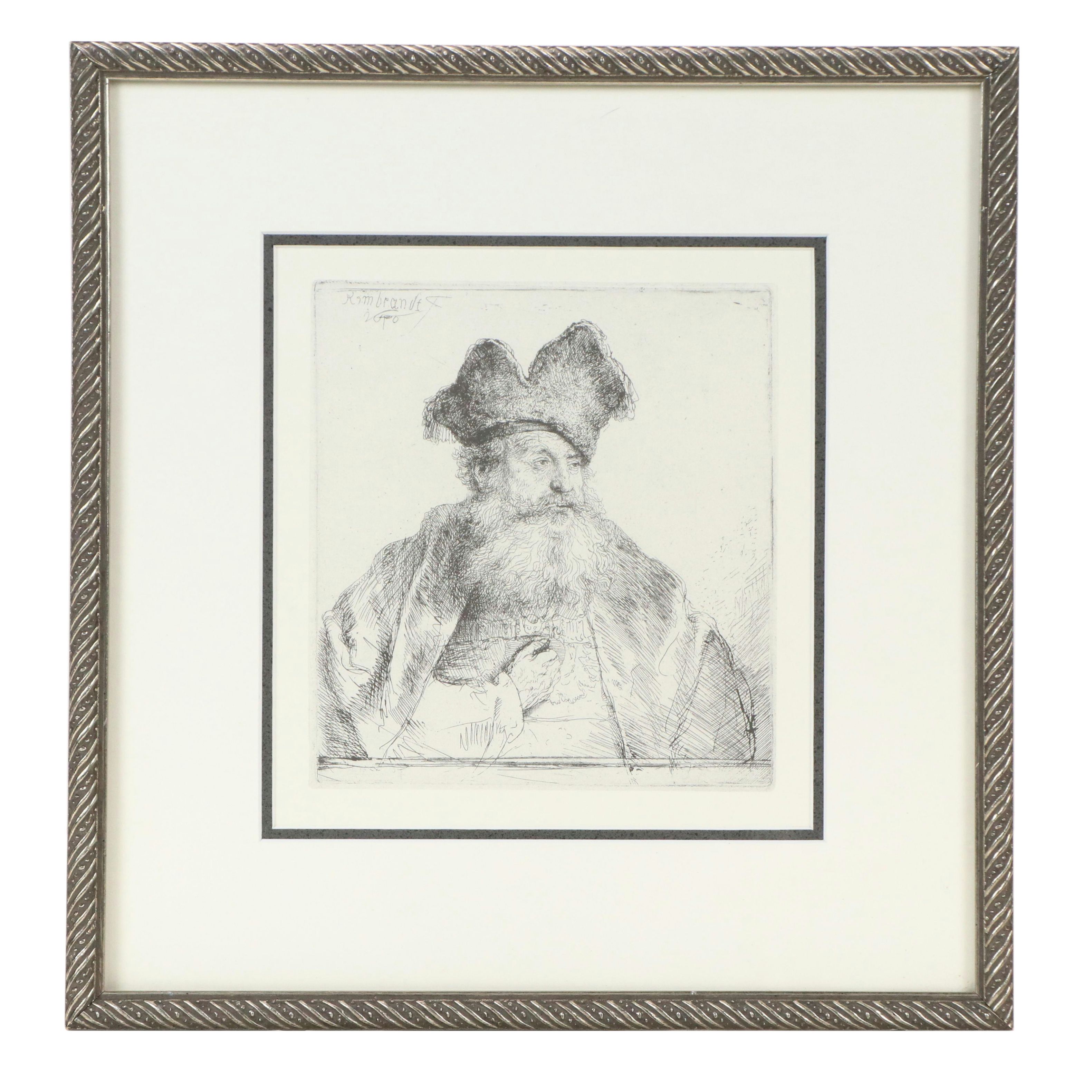 After Rembrandt Van Rijn Offset Lithograph "Old Man with Divided Fur Cap," 1995