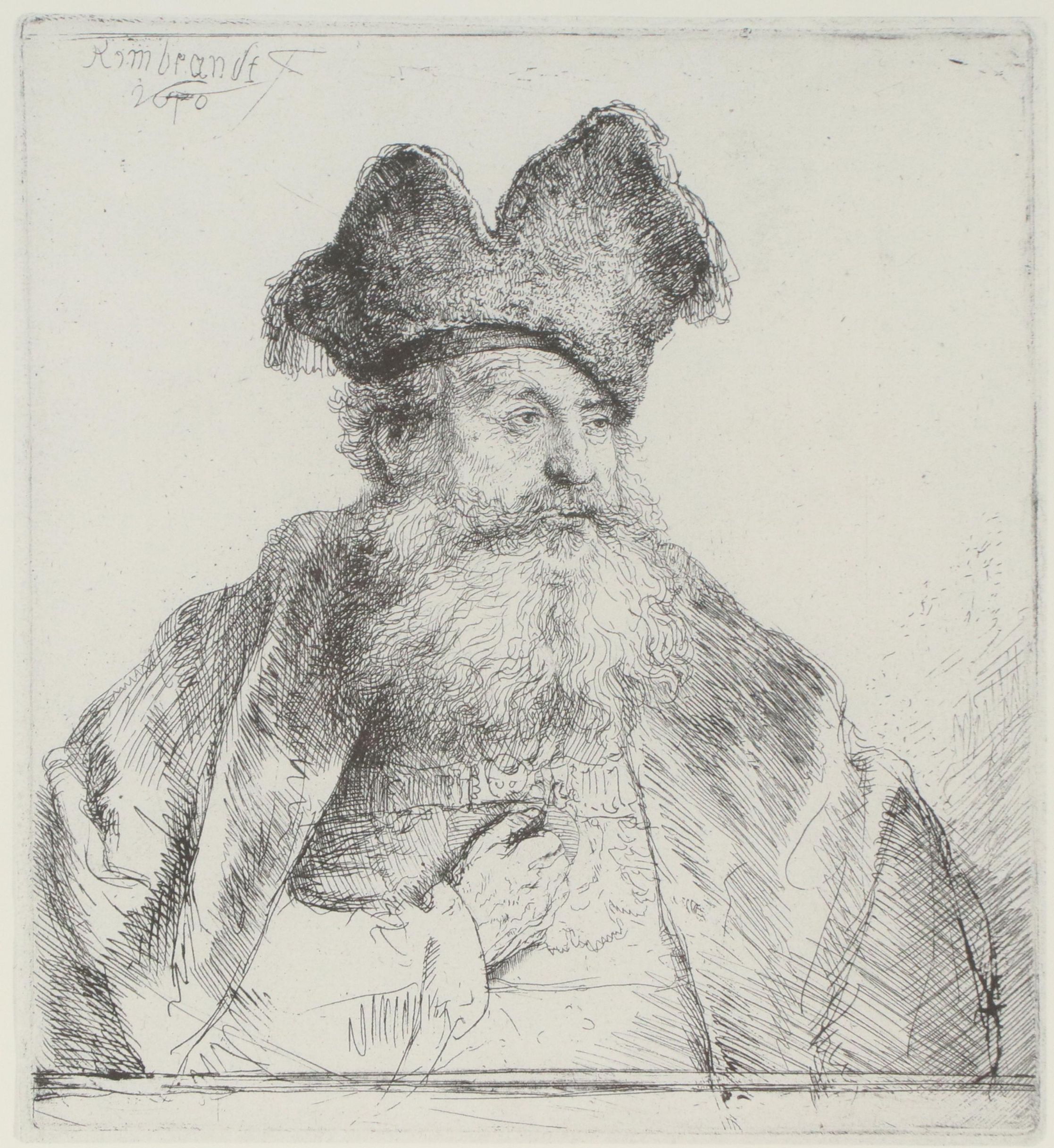 After Rembrandt Van Rijn Offset Lithograph "Old Man with Divided Fur Cap," 1995