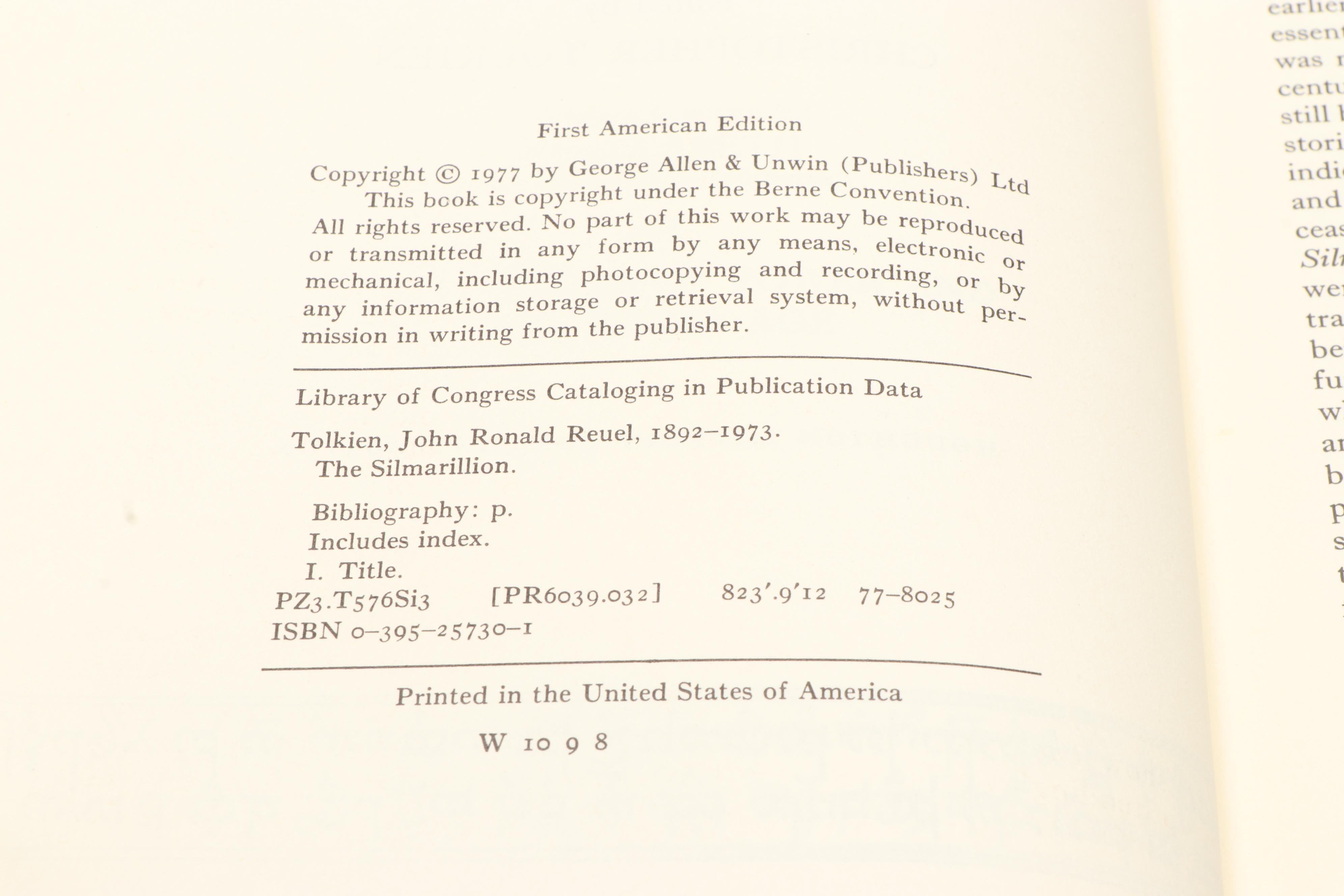 First American Edition "The Silmarillion" by J. R. R. Tolkien with Map, 1977