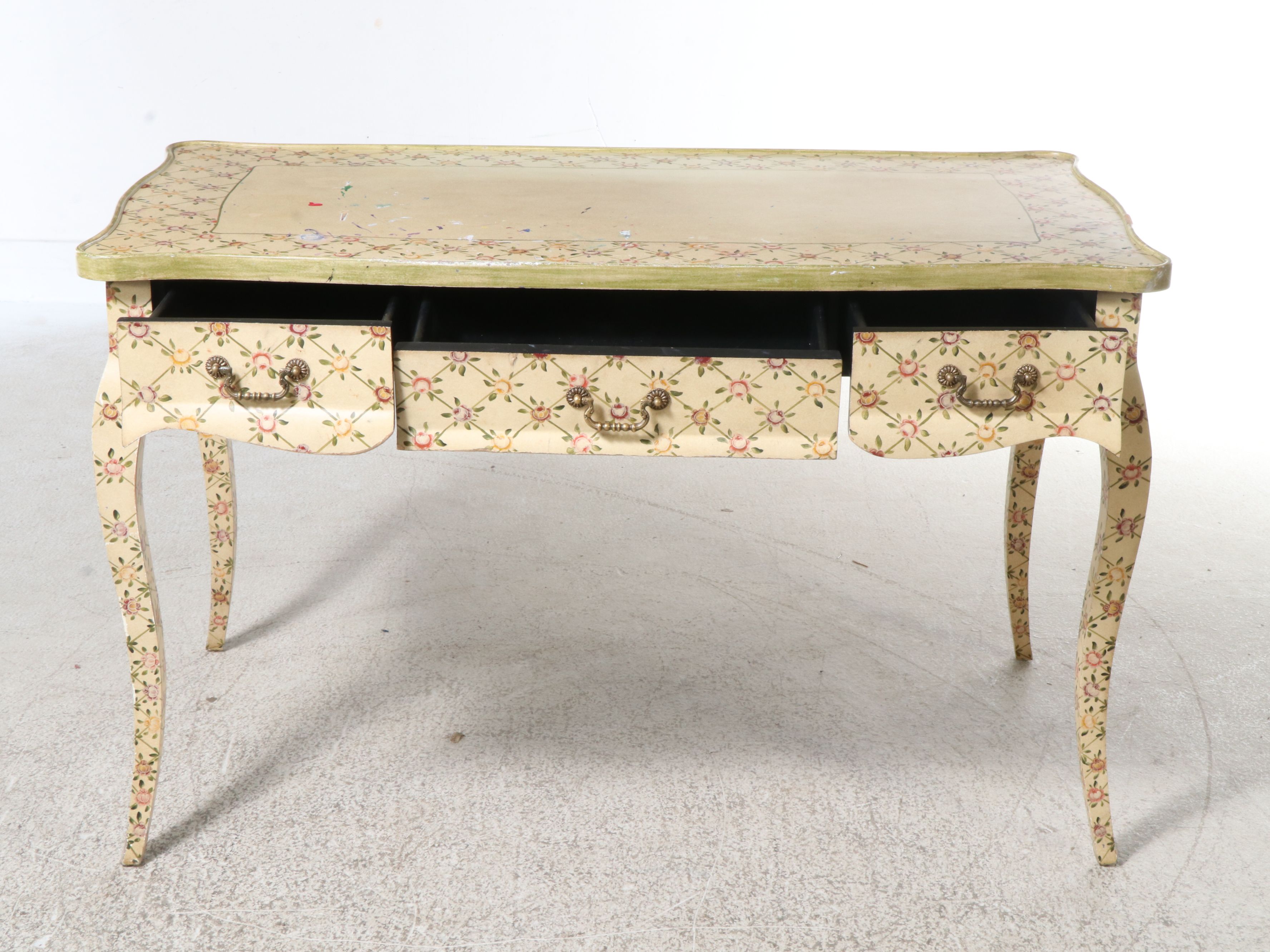 Ardley Hall Queen Anne Style Painted Wood Writing Desk and Chair