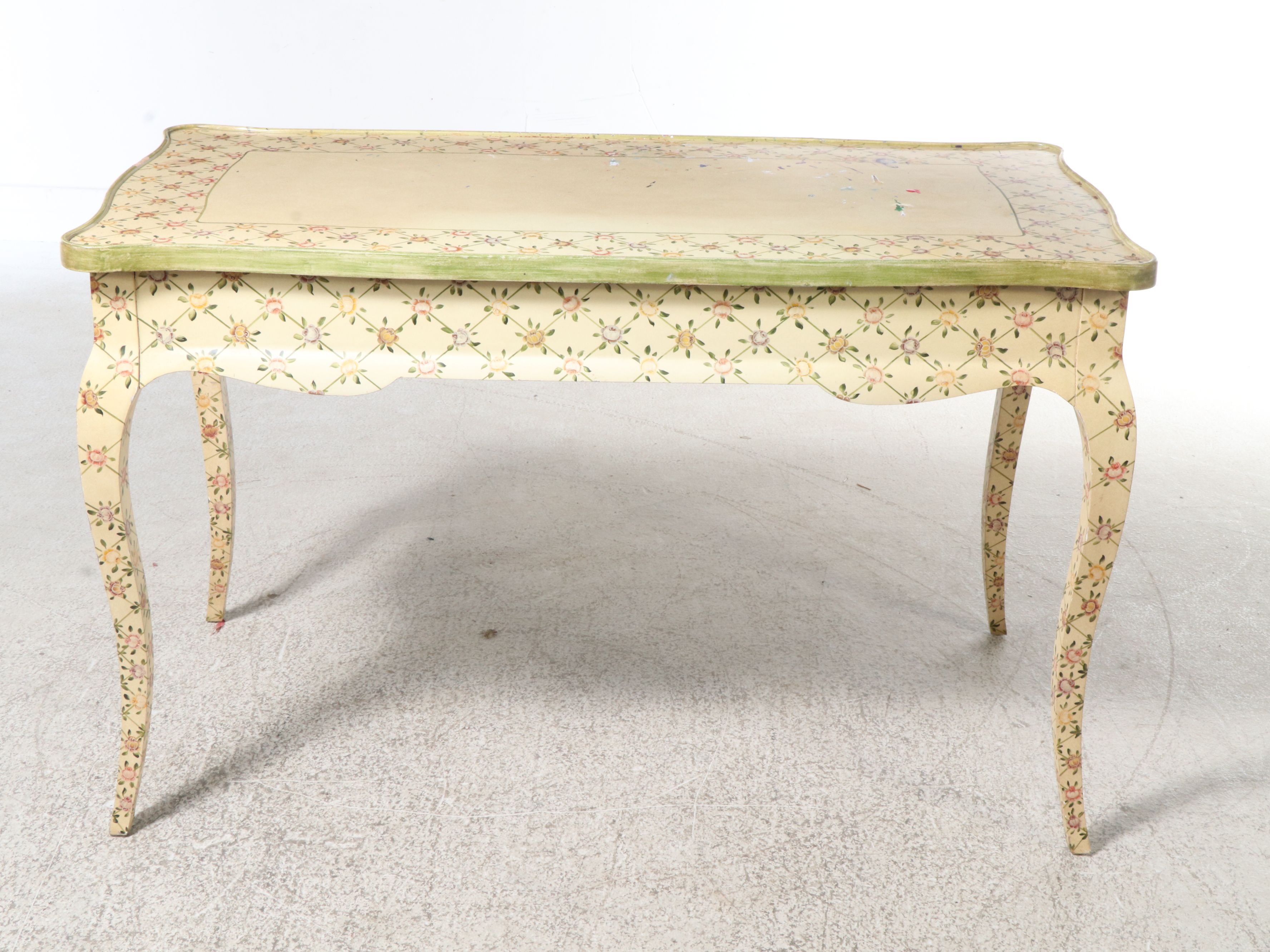 Ardley Hall Queen Anne Style Painted Wood Writing Desk and Chair