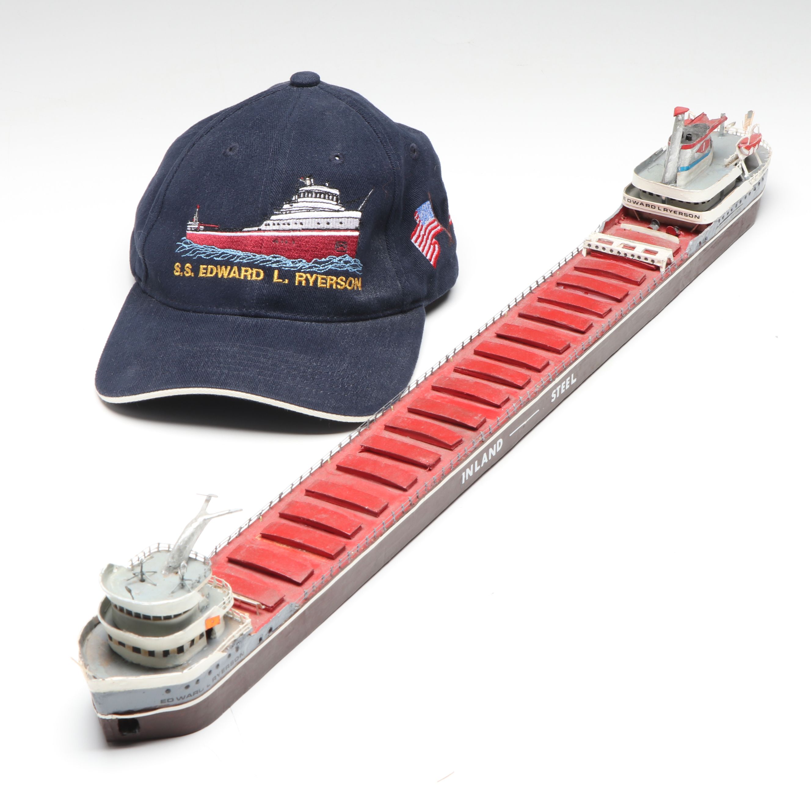 Edward L. Ryerson Handcrafted Wooden Bulk Carrier Freighter with Hat