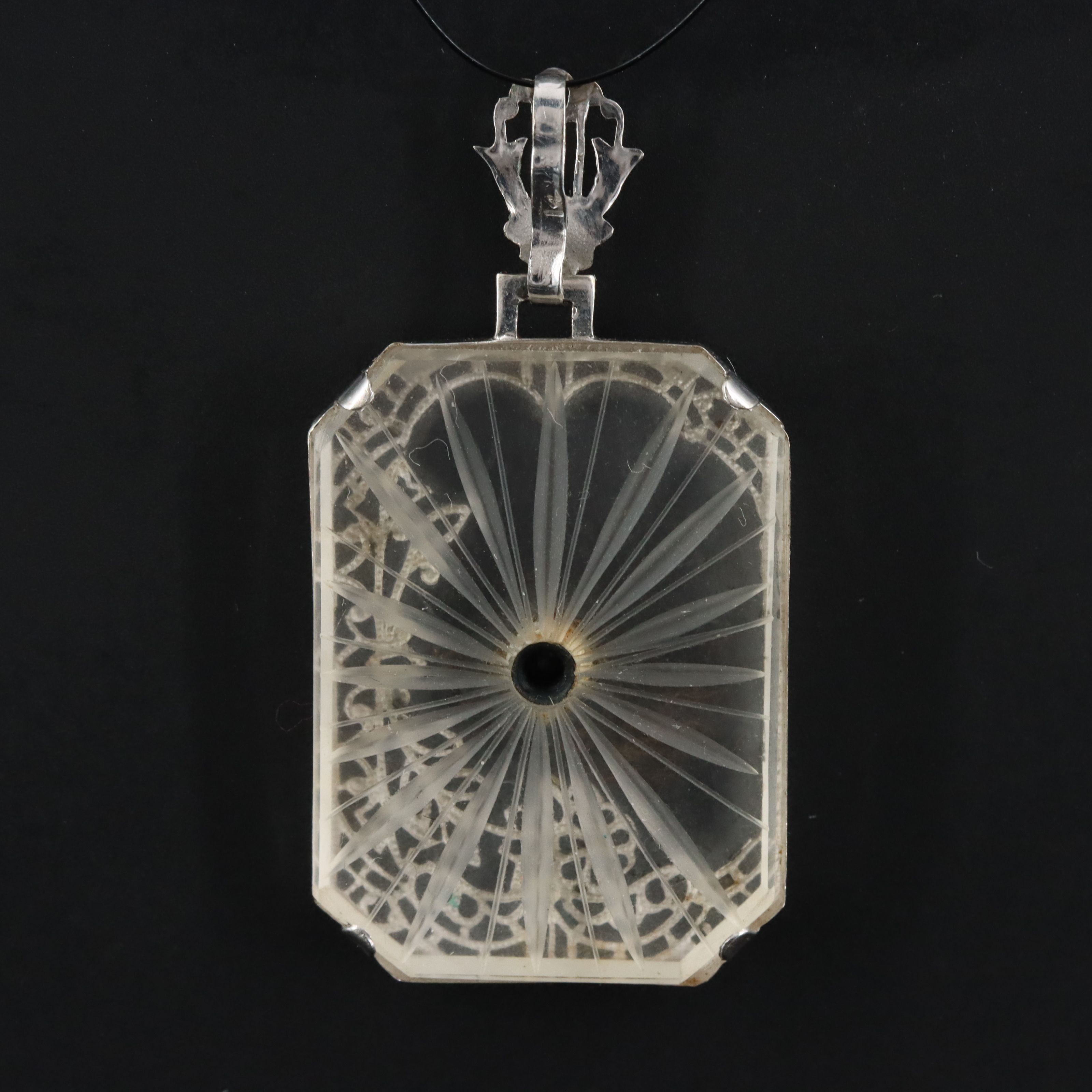 Vintage 14K Quartz and Diamond Filigree Pendant