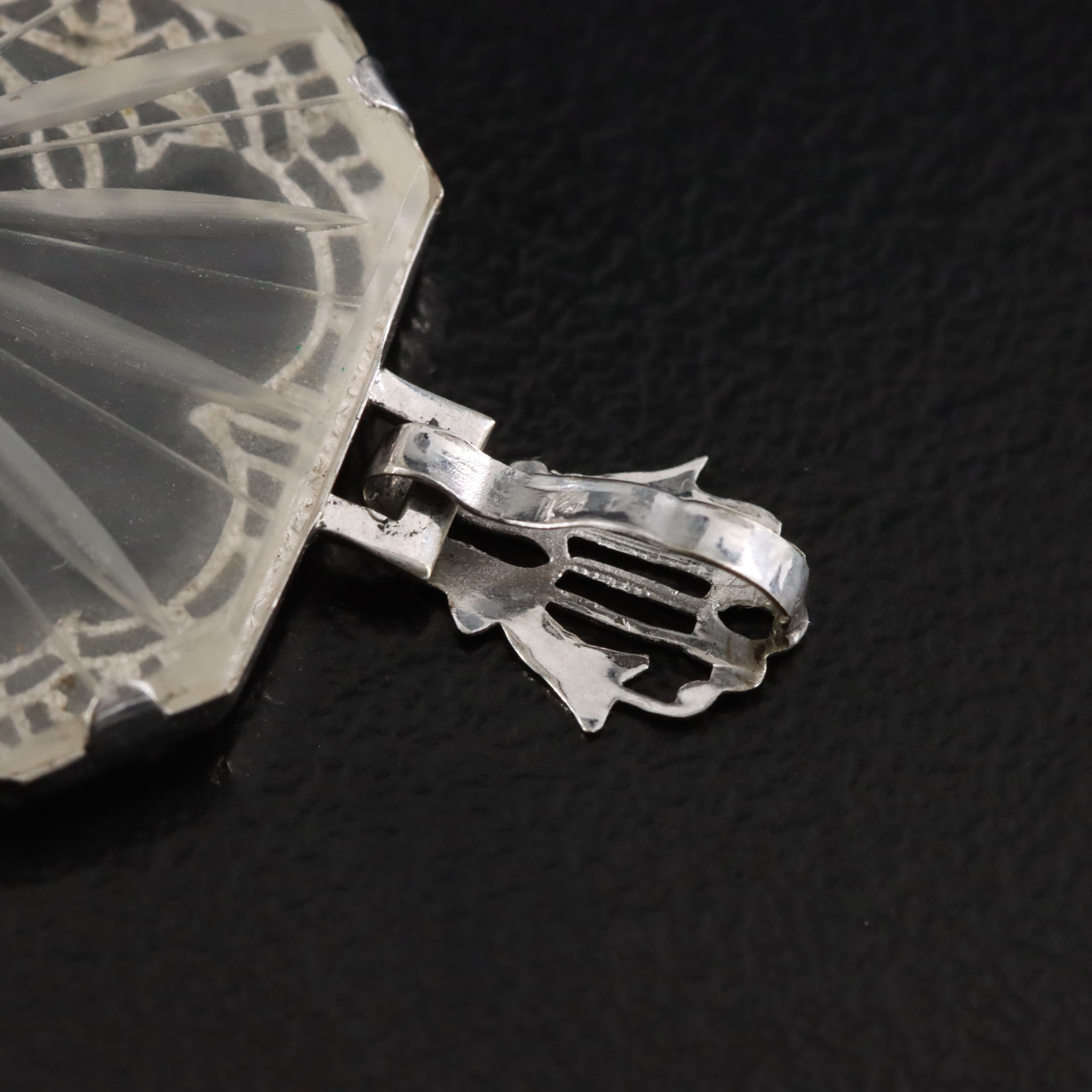 Vintage 14K Quartz and Diamond Filigree Pendant