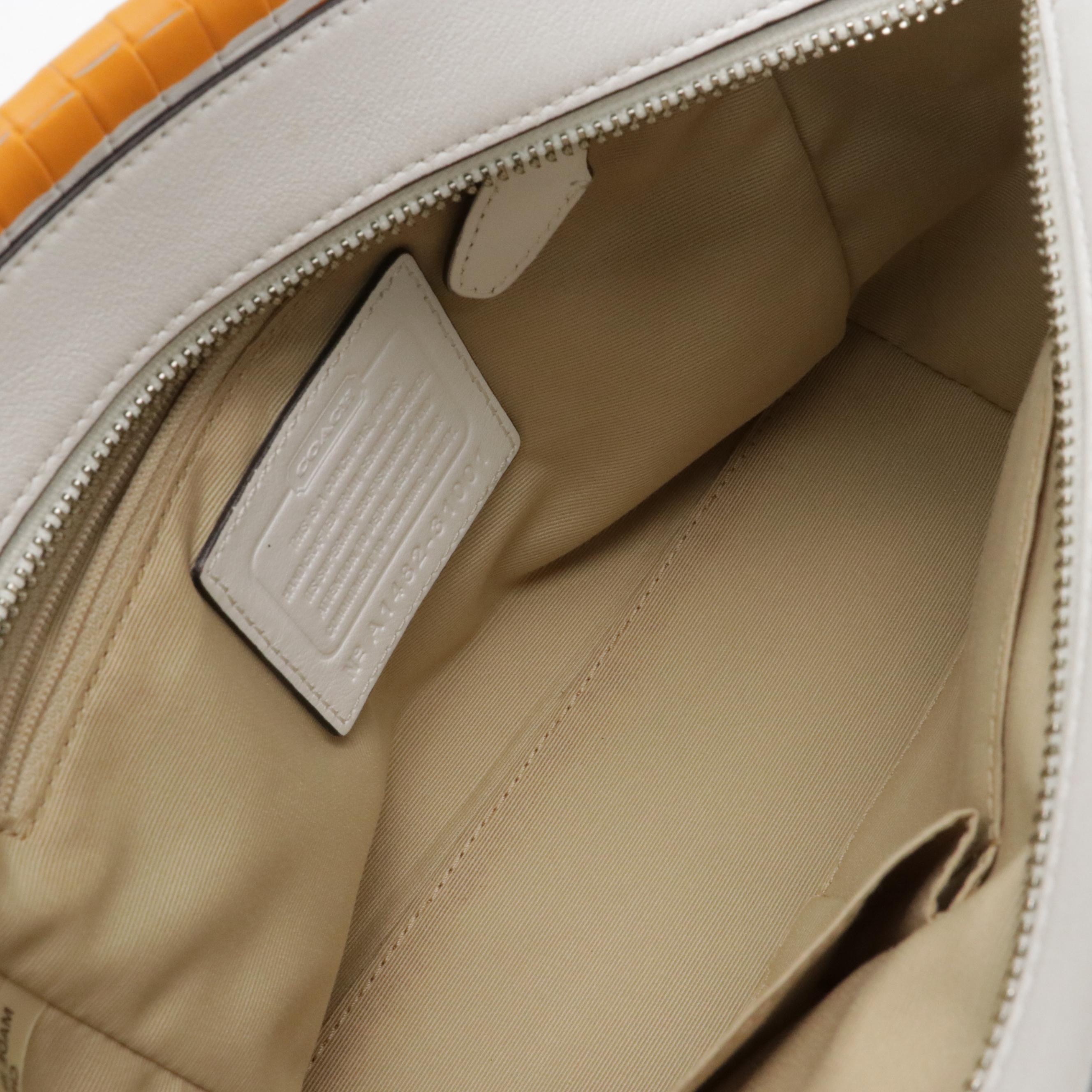 Coach Bleeker Mini Riley Carryall Satchel in Orange Striped and Embossed Leather