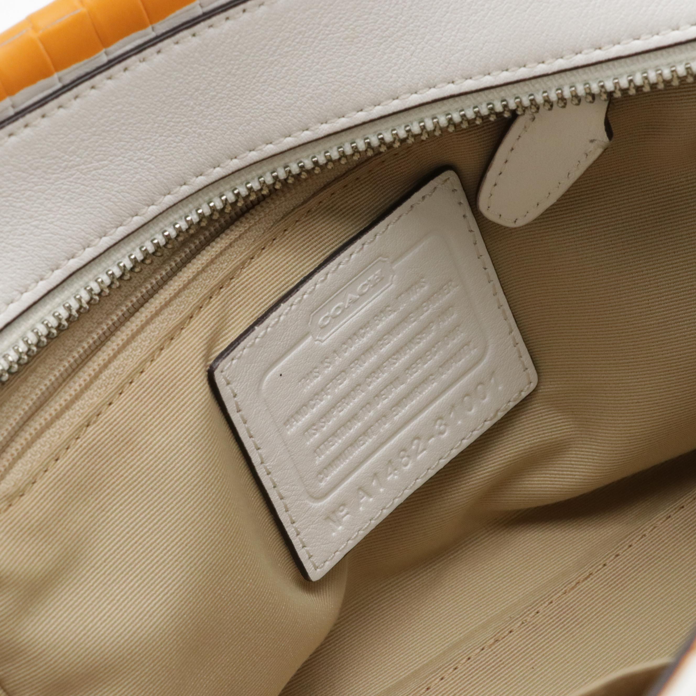 Coach Bleeker Mini Riley Carryall Satchel in Orange Striped and Embossed Leather