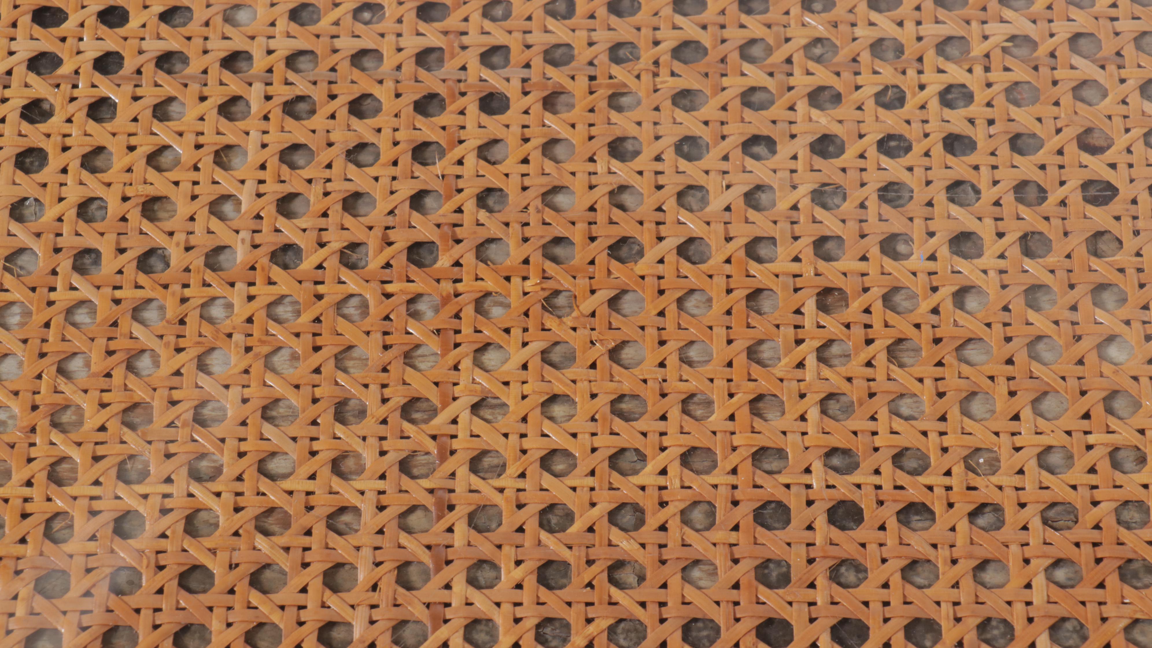 Pine and Rattan Dining Table with Glass Top, 20th Century